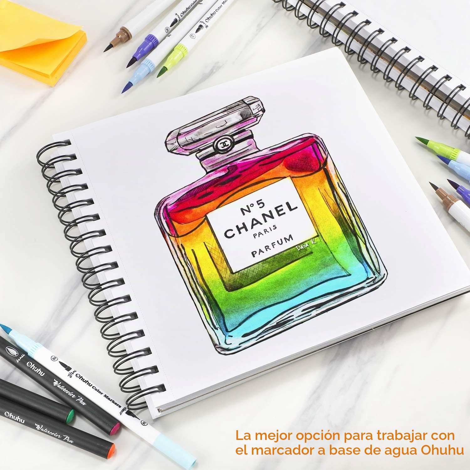 Ohuhu Cuaderno de Dibujo - 124 páginas/62 hoja - 200 g/m² - Tapa Dura - Encuadernado en Espiral - Papel sin ácido, Sketchbook para Marcador Acrílico Acuarela, 225mm x 210mm