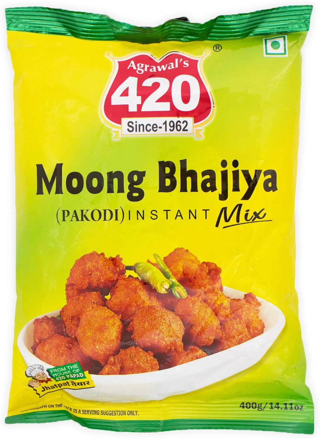 Agrawal's 420 Bites Moong Bhajiya Mix Instant Mix 100% Vegetarian 400 gm (Pack of 1)