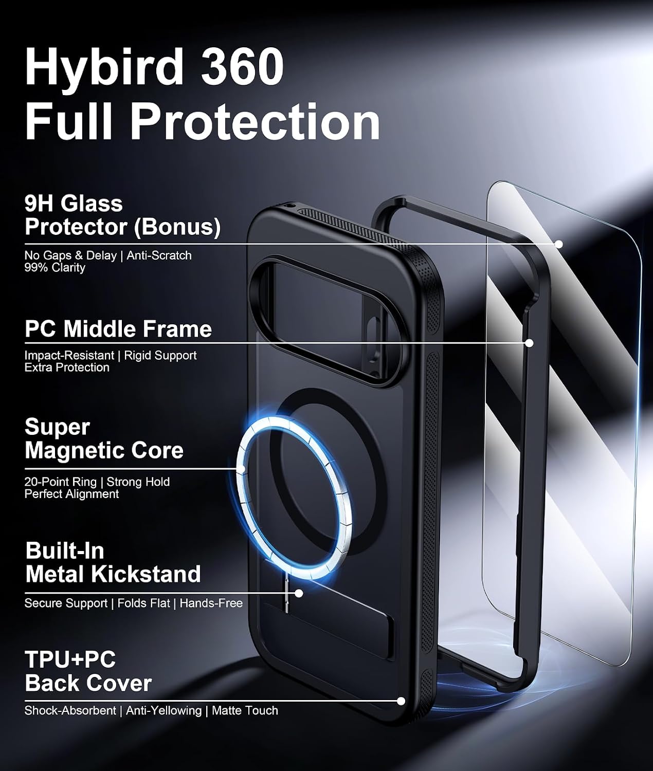  for Google Pixel 11 Pro XL Case Stand, Heavy Duty Protection Black thumbnail
