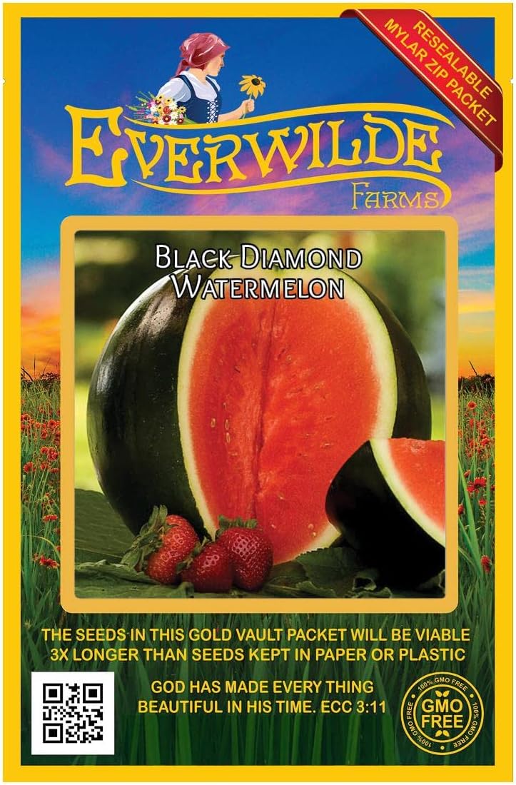 Everwilde Farms - 40 Black Diamond Watermelon Seeds - Gold Vault Seed Packet