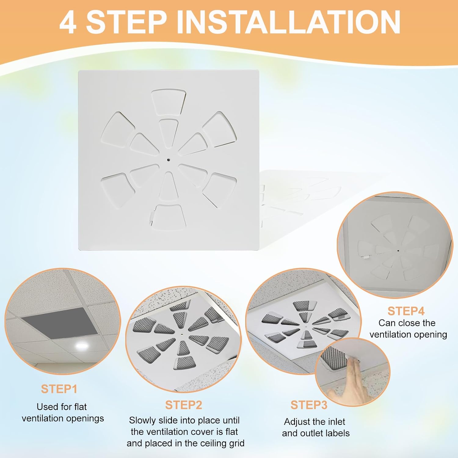 (1 Pack)24"x24"Adjustable Air Conditioning Vent Cover-for Flat Office Ceiling Vents Ceiling Air Deflector Optimize Airflow & Temperature Control AC & HVAC Systems Product Size 23.8X23.8IN