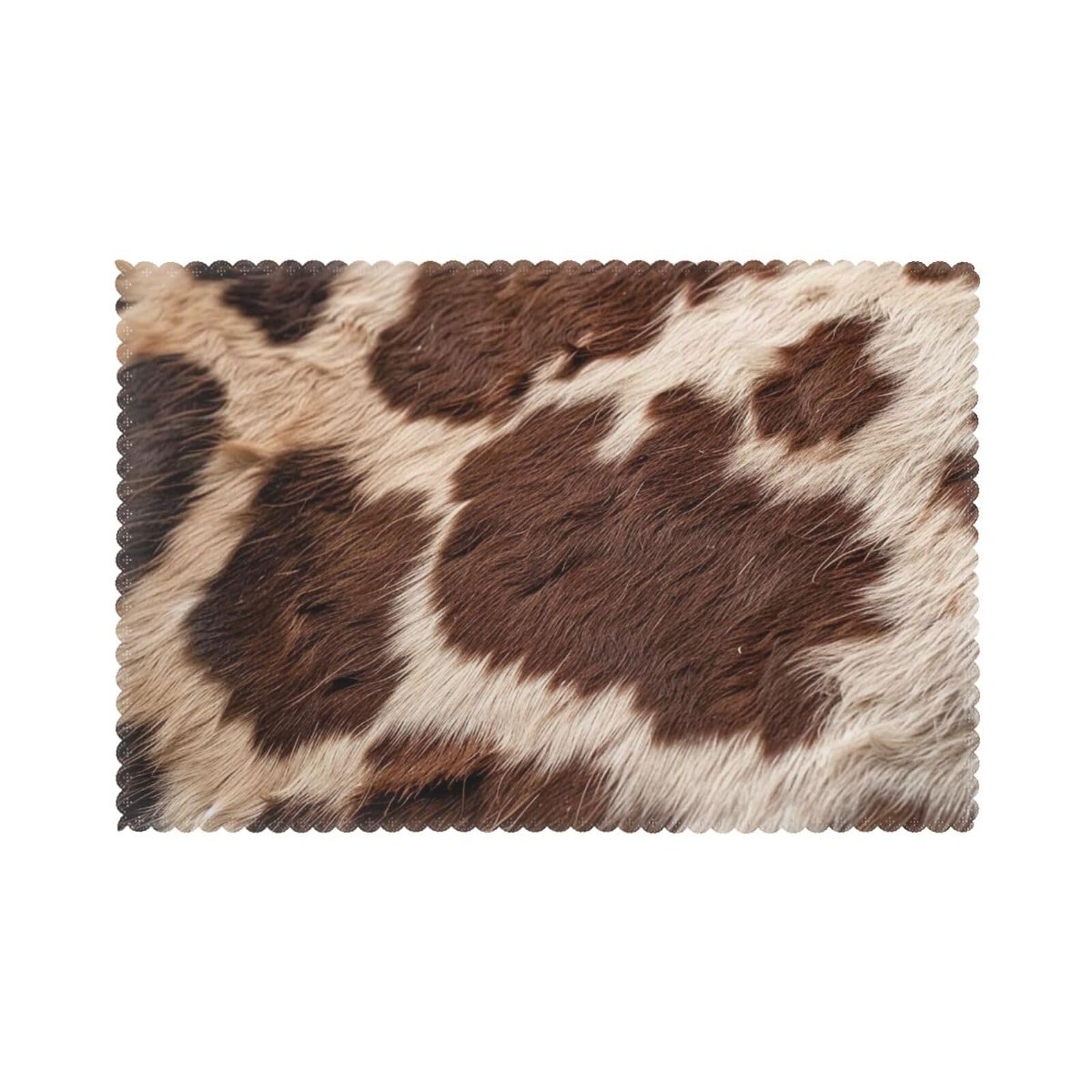 Brown Cowhide Printed Placemat Heat Resistant Place Mats Set of 6 PCS Washable Kitchen Table Mats, 12x18 Inch
