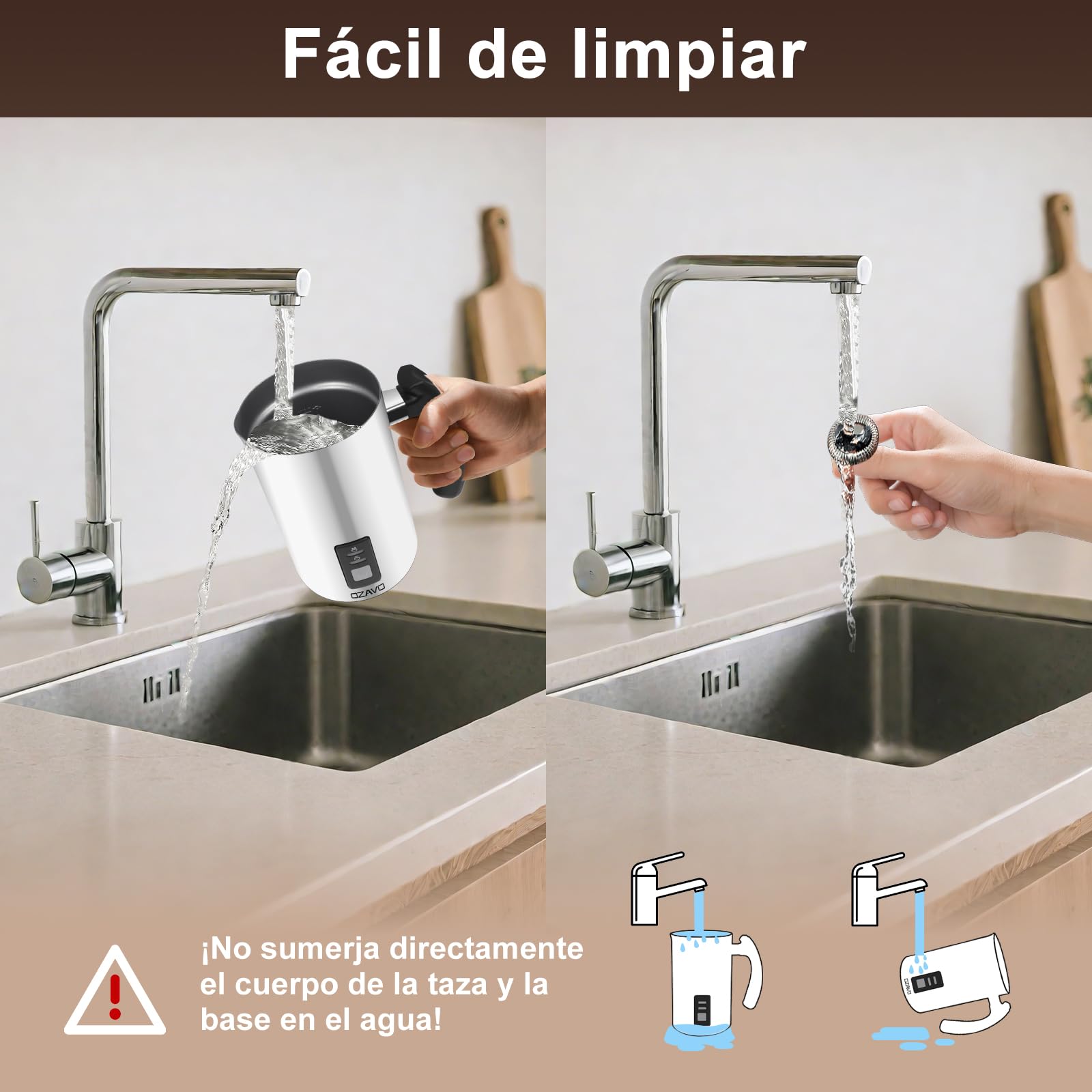 Espumador de Leche Automático Batidor de leche Eléctrico 500W Vaporizador y Calentador Leche 150ML/240ML Hace Espuma en Caliente/Frío, Protección Contra-sobrecalentar- 304 Acero Inoxidable