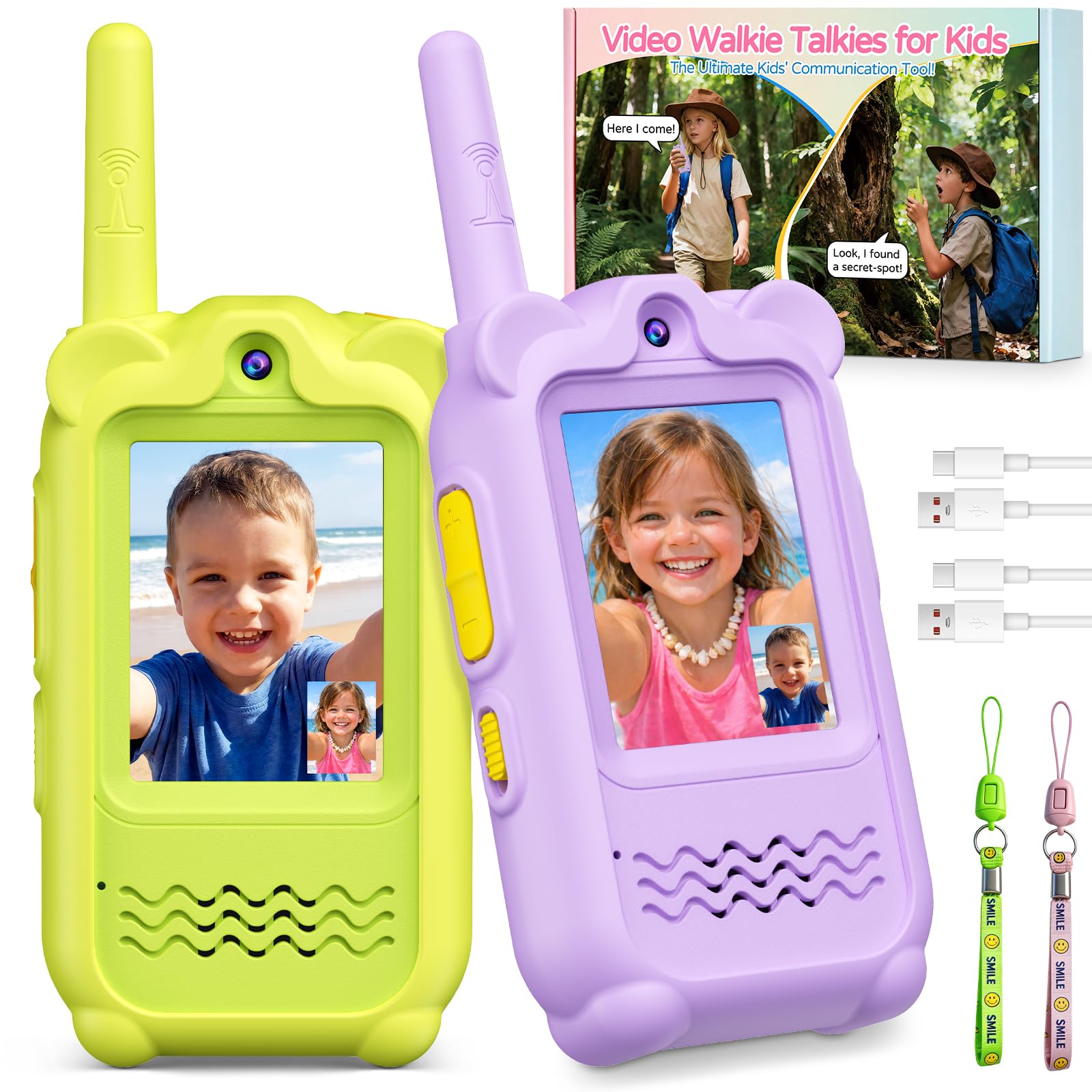 Video Walkie Talkie Bambini, 2 Pezzi Walkie Talkie Ricaricabili, Lungo Raggio & 4 Effetti Vocali Giocattoli, Compleanni Regalo per Bambini & Bambine dai 3 ai 12 Anni