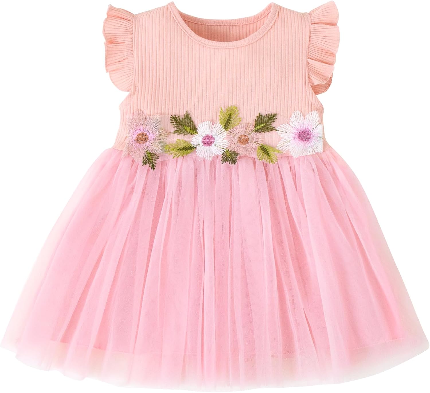 6M-5Y Baby Toddler Girl Ruffle Tutu Dress Kid Sleeveless Ribbed Tulle Dresses Knit Tops Birthday Princess Outfits