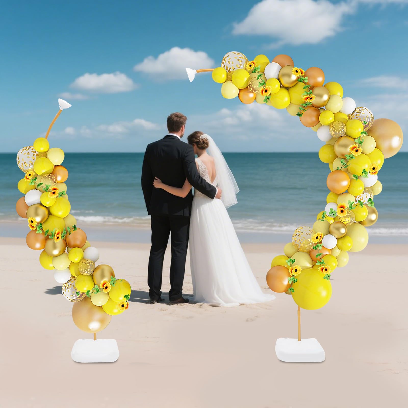 Kit de arco para globos, 2,5 m y 1,5 m, forma flexible, arco de globos con bomba independiente, manual, marco de arco de globos y soporte para columnas para bodas, fiestas de cumpleaños (dorado)
