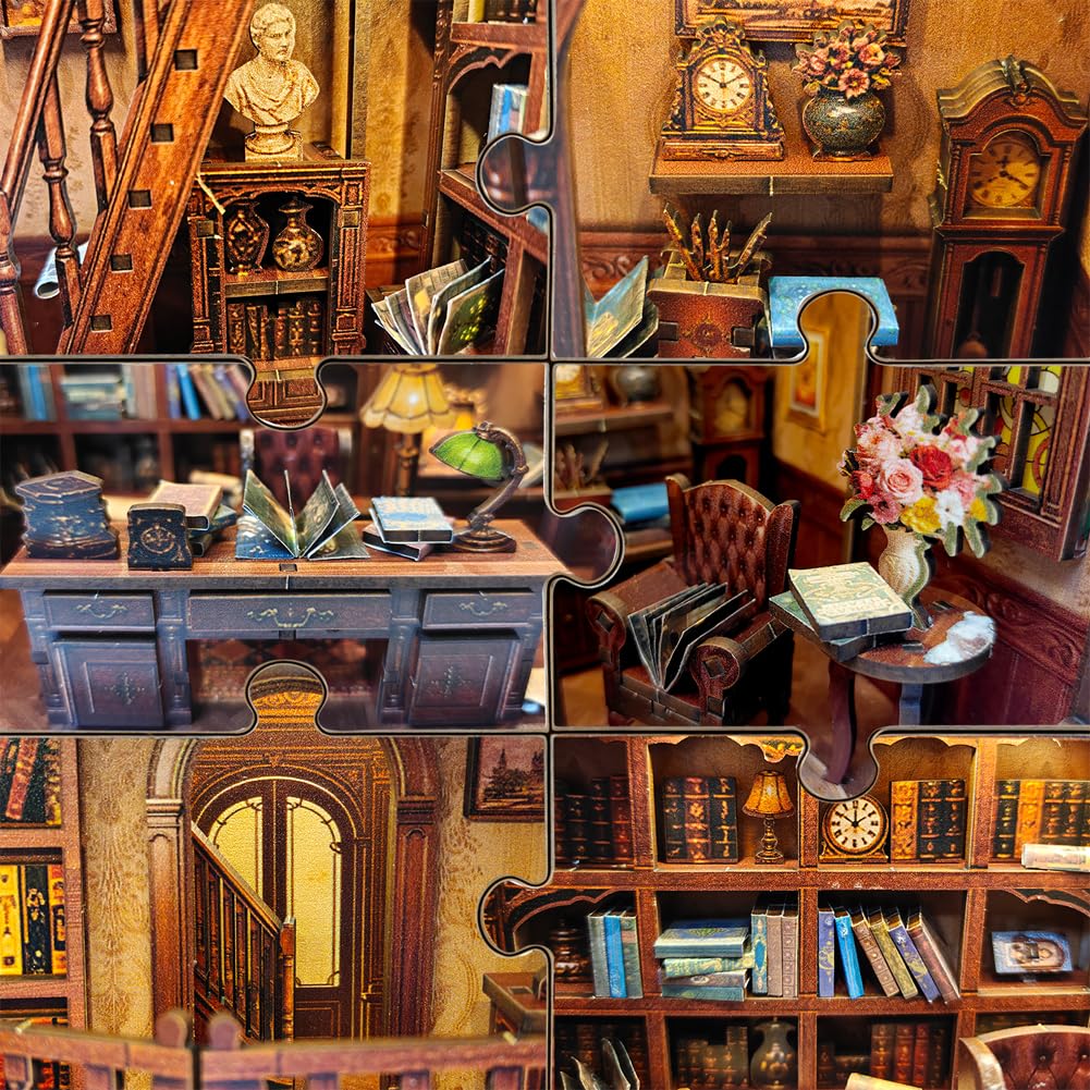 Set fai da te libreria in miniatura, modello di un archivio con rulli antichi, accessori per case delle bambole con illuminazione a LED, regalo di compleanno per familiari e amici