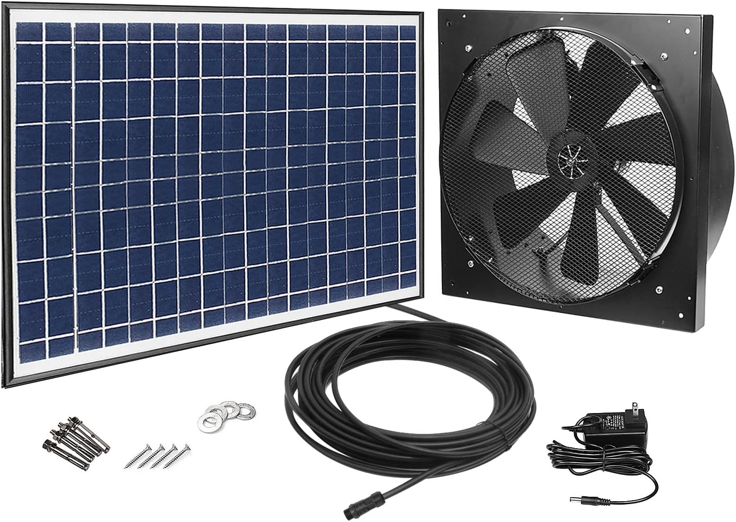 GBGS 30W Solar Powered Exhaust Fan AC Power Backup, Built-in Thermostat Switch, 1750CFM, 4200sq/ft Ventilation, IP68 Brushless DC Motor, Adjustable Solar Panel, 40db, 47.5ft Cable