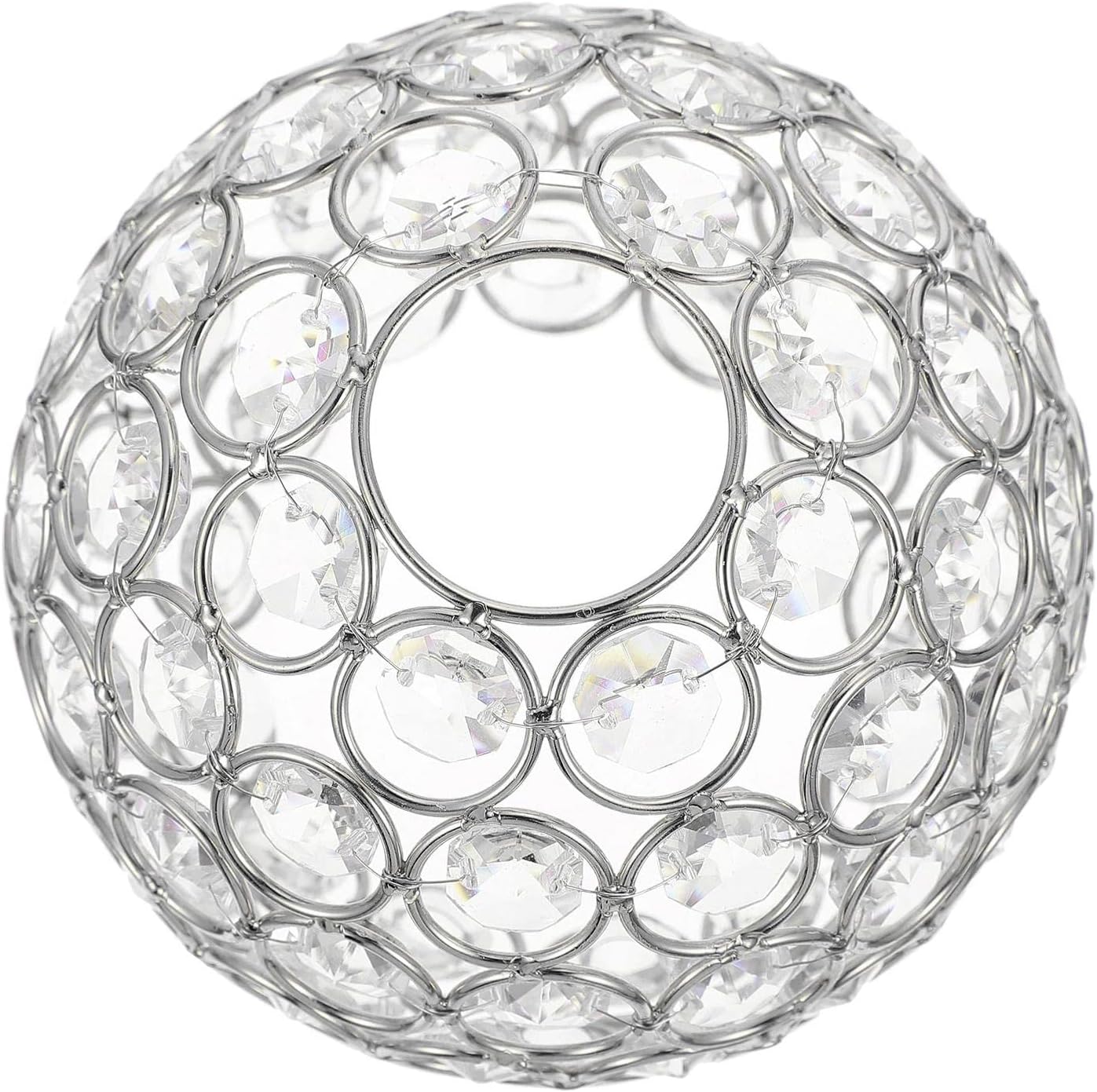 Fenteer Shiny Ceiling Replacement Cover Fitting Crystal Lampshade Desk Light Bedside Lamp Floor Pendant Light, Silver