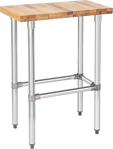 Mesa de trabajo de madera con parte superior de arce de EE. UU., 24 x 12 x 35 pulgadas, banco de trabajo de madera con base abierta estabilizadora