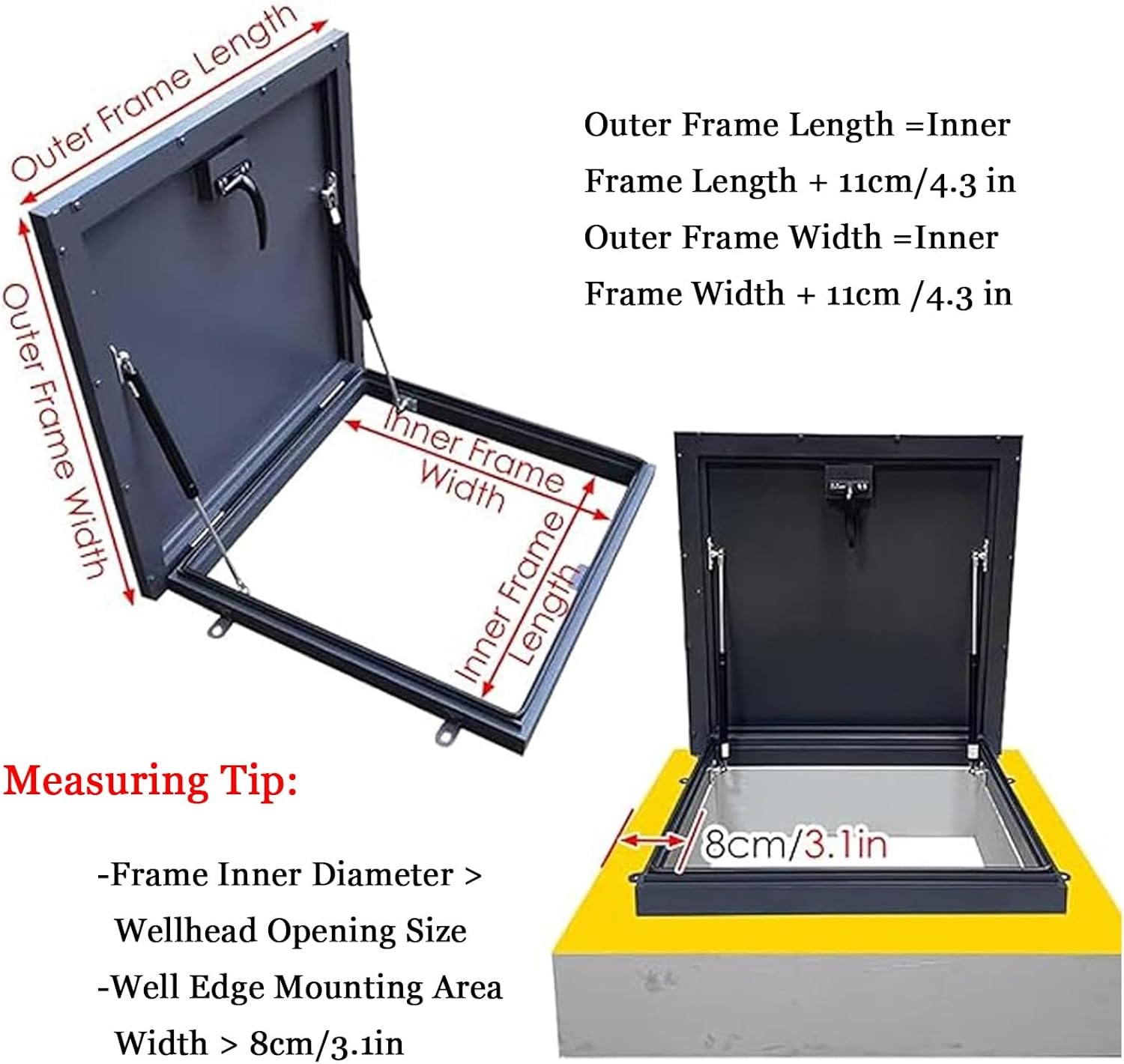 JKGHK Roof Access Hatch Door, Water-Resisent Roof Skylight, Manhole/Cellar Export Wellhead Lid with Lock and Sealed Strip, Roof Access Hatch for Attic Skylight(28x16in/71x40cm)