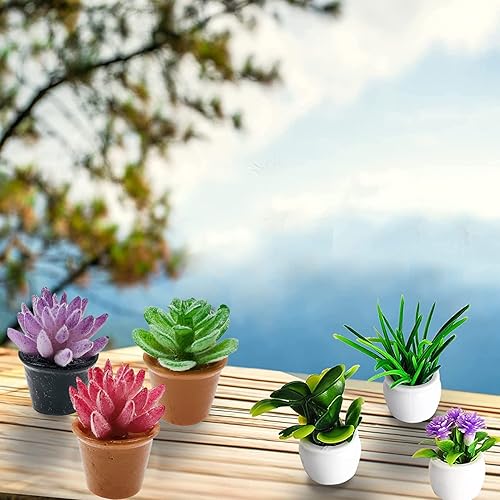 Miniatura 6 de Cayway Planta de casa de muñecas en miniatura, 16 piezas, planta artificial, modelo de bonsái, mini maceta, casa de muñecas falsas para decoración