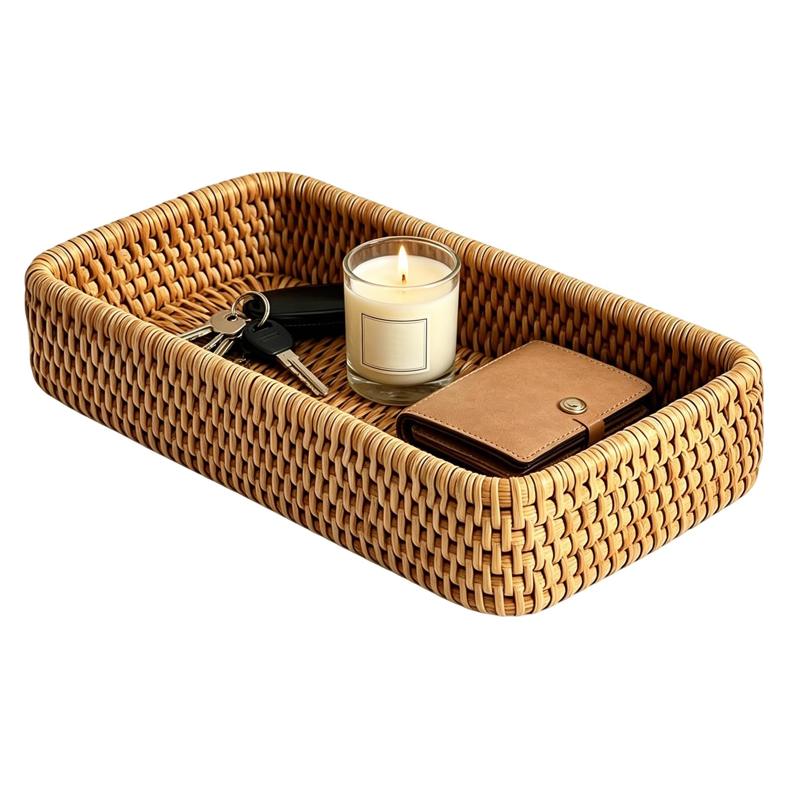 Rattan Tray, 21 × 11 × 4cm Small Woven Wicker Entryway Decorative