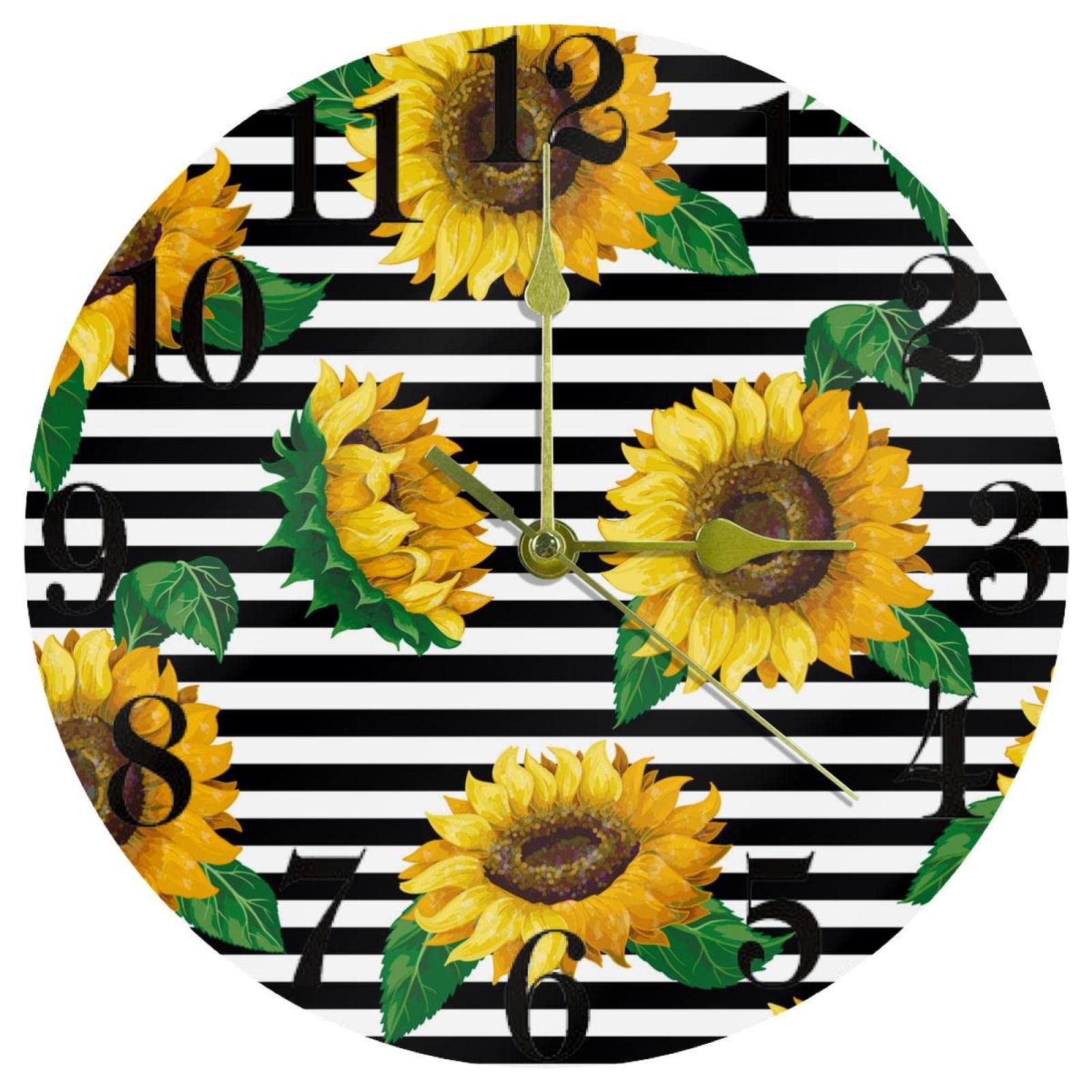 Horloge murale silencieuse à quartz motif tournesol pour nuit paisible