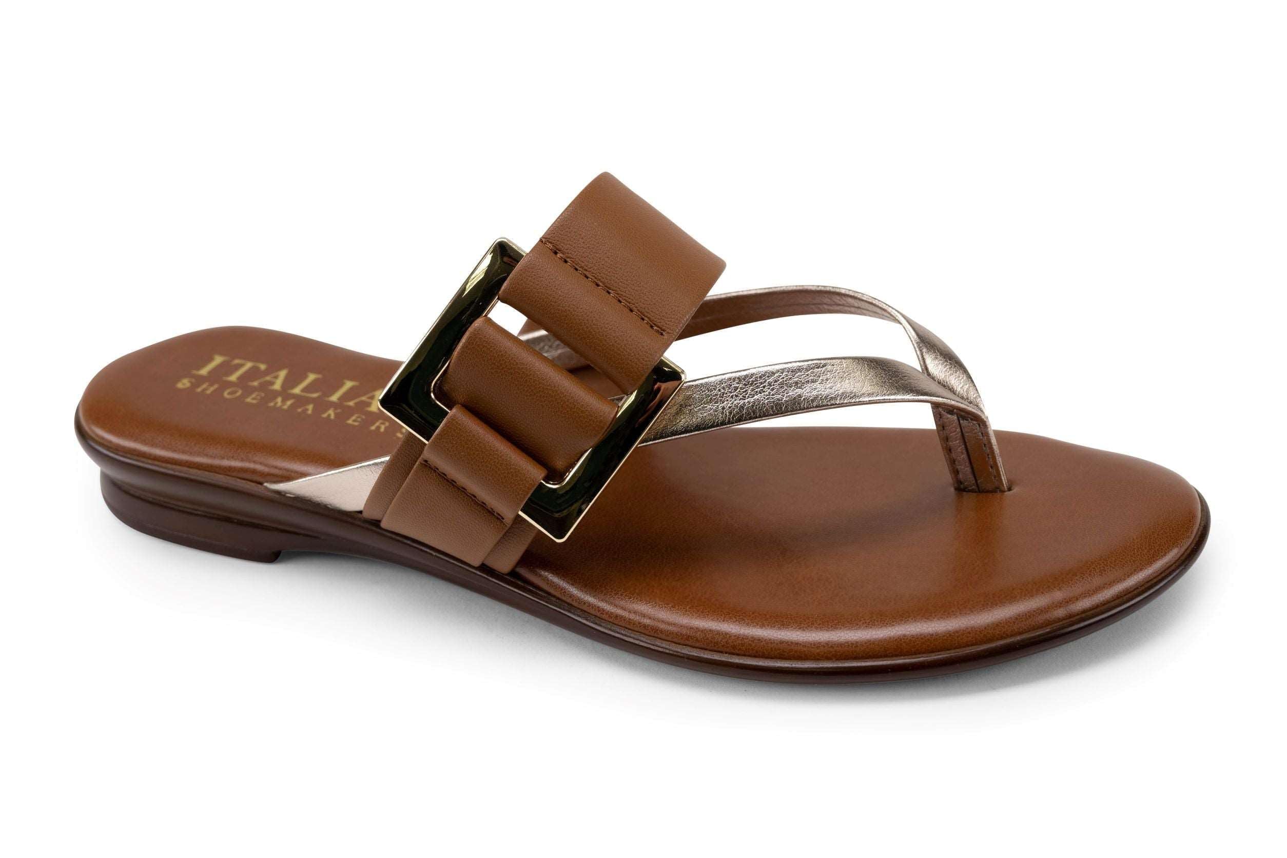 ITALIAN Shoemakers Corinne Womens Flat Sandal with Buckle Luggage 6