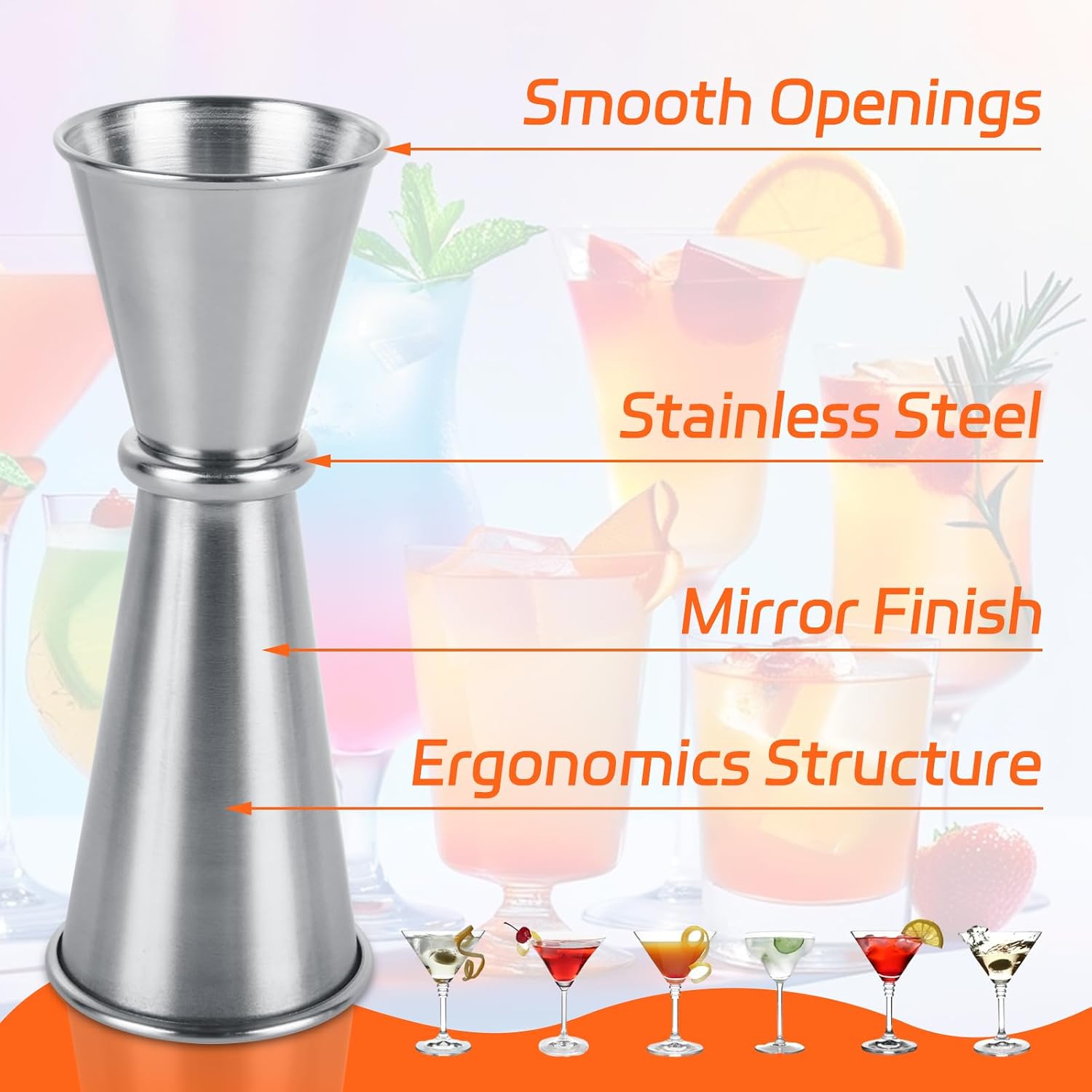 10 PCS Jigger for Bartending Cocktail 2 oz 1 oz 304 Stainless Steel Glass Measuring Cup Shot Measure Cup Double Japanese Jigger for Bartender Bar Supplies(Silver)