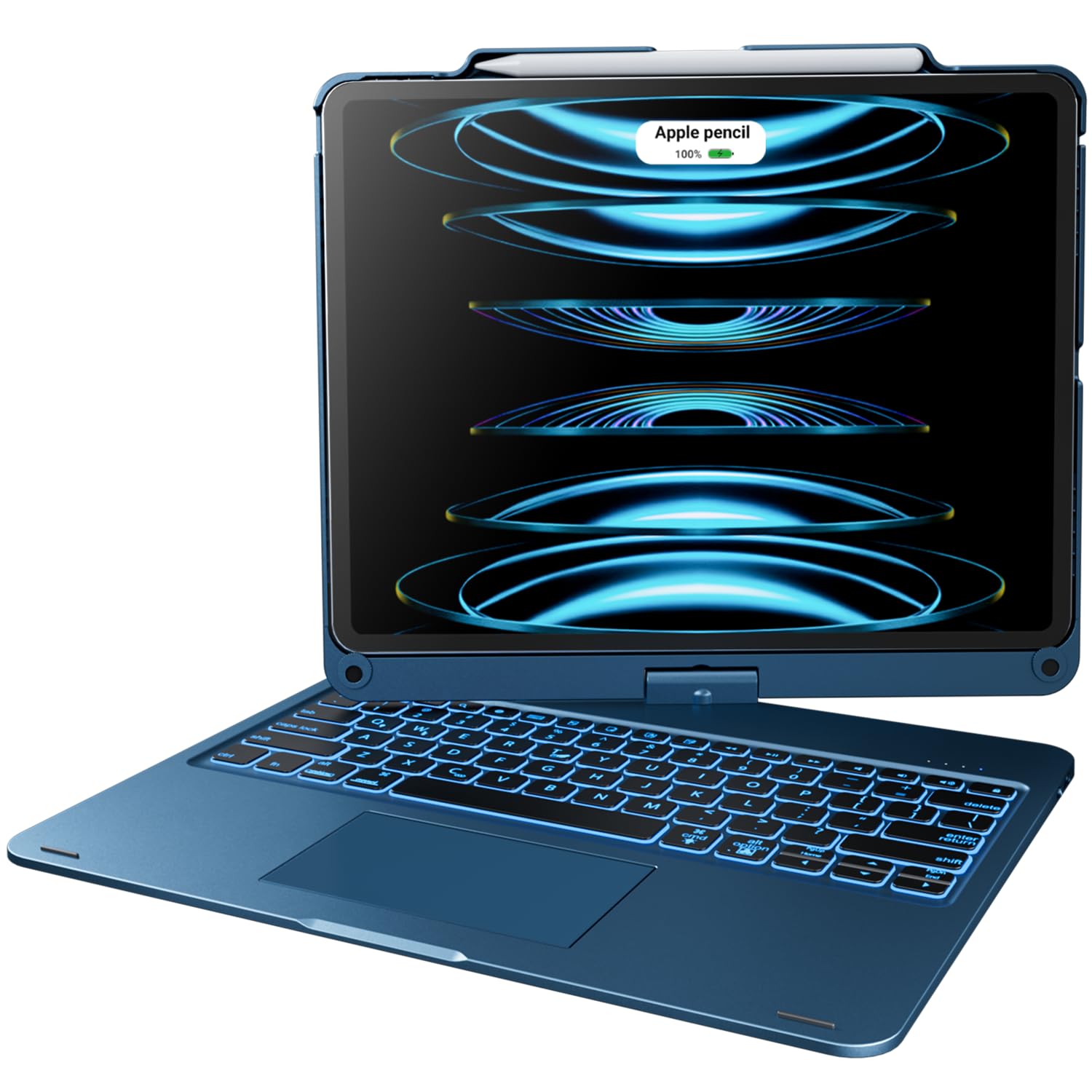 edaiser Swivel Keyboard Case for Apple iPad Pro 12.9 inch 2022: 360 Rotatable Protective Cove with Touchpad Backlight Pencil Holder iPad Pro 12.9-inch 6th Gen and 5th 4th 3rd Generation - Pacific Blue