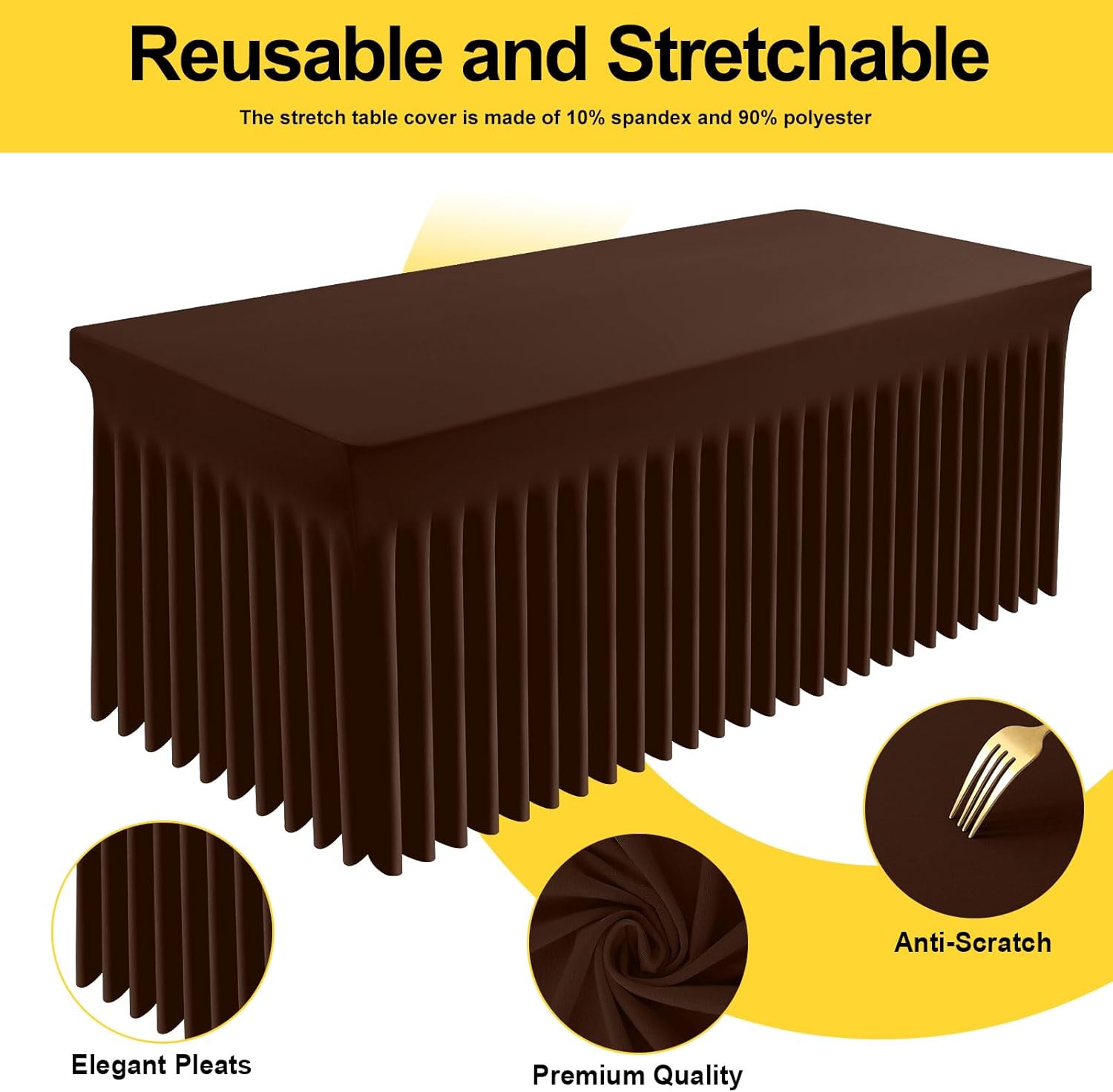 Smiry Spandex Tablecloth 6 Pack, Elastic Fitted Stretch Tablecloth for 6FT Rectangle Tables, Waterproof Washable Table Cover Skirt for Wedding, Banquet & Parties (Coffee, 72Lx30Wx30H Inch)