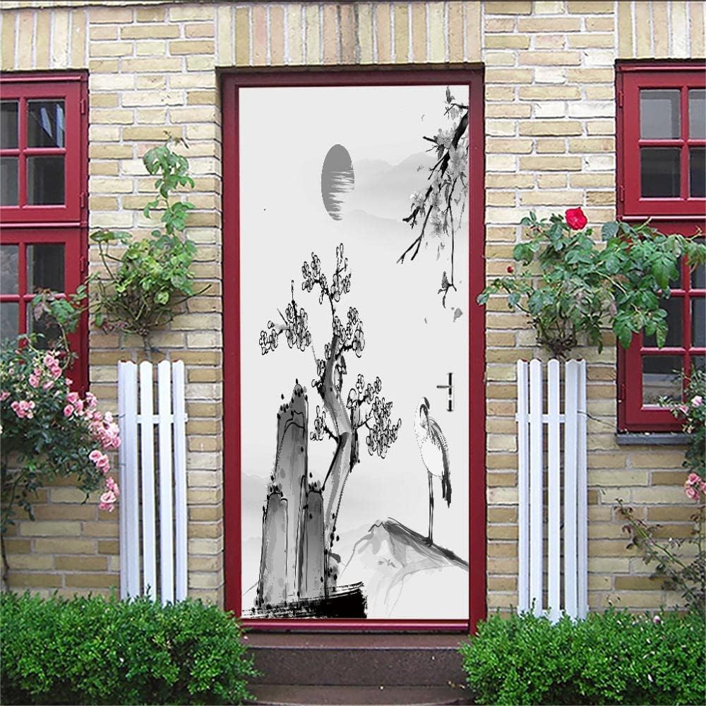 Adesivo Murale 3D Per Porte – Poster Autoadesivo Impermeabile Arancione Grigio Geometrico, 80x200 Cm, Per Camera E Soggiorno