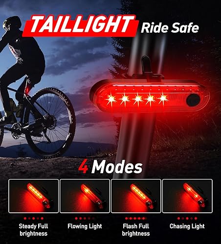 Miniatura 4 de Juego de luces de bicicleta recargable por USB, 5400 mAh para bicicleta y luz trasera con pantalla digital, 3 LED superbrillantes de 1600 lúmenes, 6