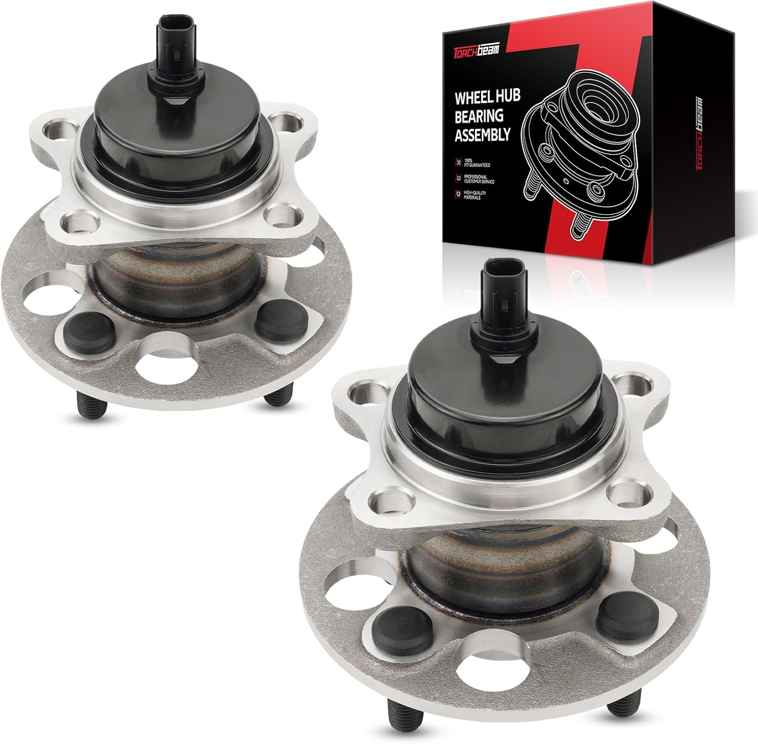 Torchbeam Pair 512370 Rear Wheel Hub Bearing Assembly for 2007-2014 Toyota Yaris, 2012-2019 Toyota Prius C, 2013 Scion iQ Wheel Bearing 4 Lugs W/ABS