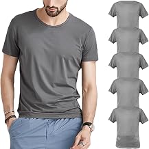 NCFBAG Men's Inner Shirt, Short Sleeve, Underwear, 5-Piece Set, Round Neck, Solid Color T-Shirt, Anti-bacterial, Odor Resistant, Men's Underwear, Soft, Moisture Wicking, Quick Drying, for Spring