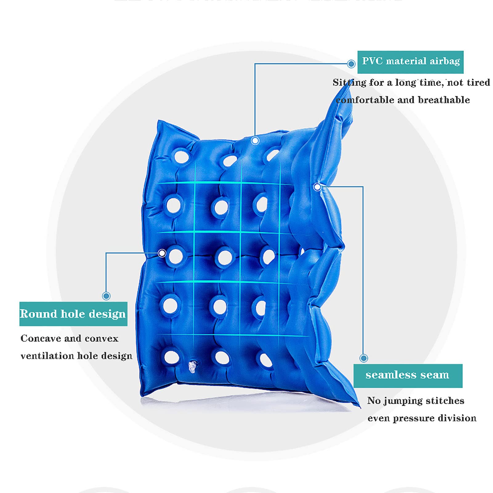 Cuscino per Sedia ad Aria, Cuscino per Sedia ad Aria per Sedia a rotelle, Sedia da Ufficio, Auto, casa, Cuscino antidecubito, Volume Regolabile e Protezione Antiscivolo per Fianchi