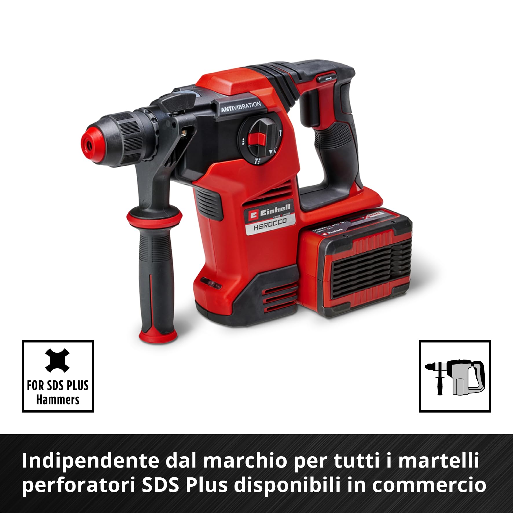 Originale Einhell set di 3 scalpelli SDS Plus, 250 mm (con punta, lama piatta larga 20 mm e lama da scavo larga 40 mm in acciaio 40Cr per lavori di demolizione e ristrutturazione)