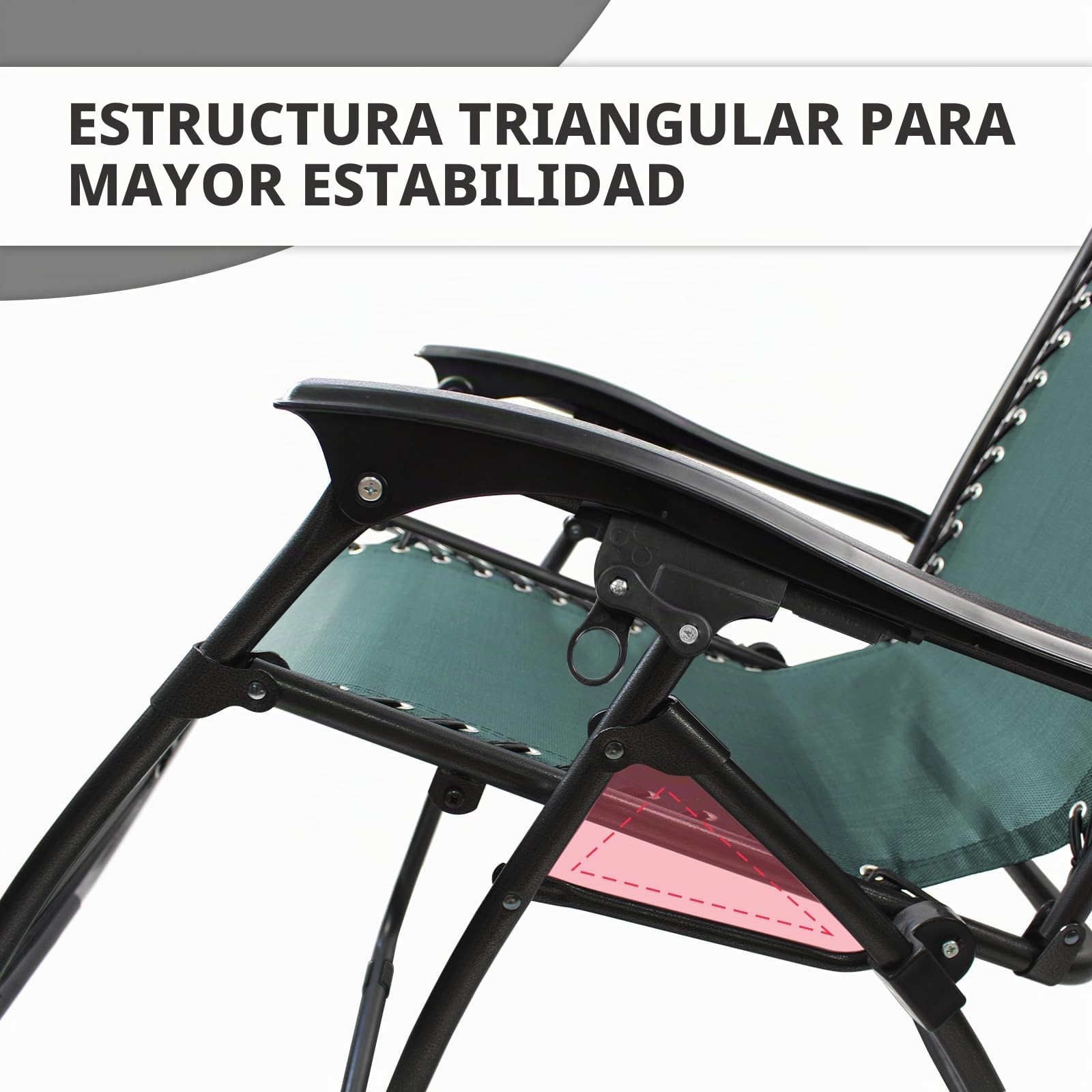 Todeco Relajante Textileno Jardín, Silla Plegable de Gravedad Cero, Verde | incluye Almohada, Estructura de acero con textilene transpirable; carga máxima 100 kg, Silla plegable compacta