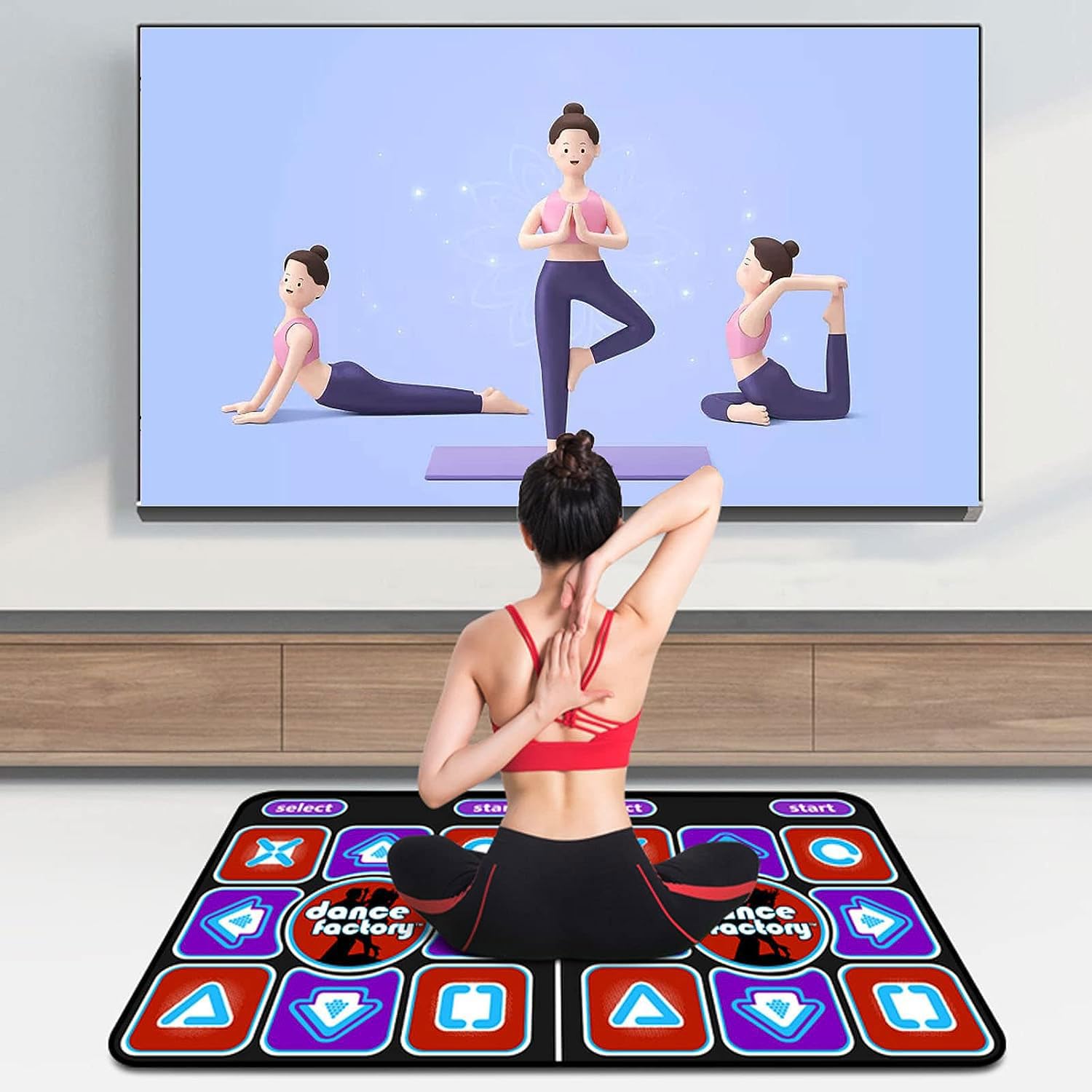 Bezprzewodowa podwójna mata do tańca, wielofunkcyjne elektroniczne podkładki do jogi i fitnessu, do telewizora i komputera, antypoślizgowa mata do biegania dla dzieci i dorosłych, 2 kontrolery ruchu