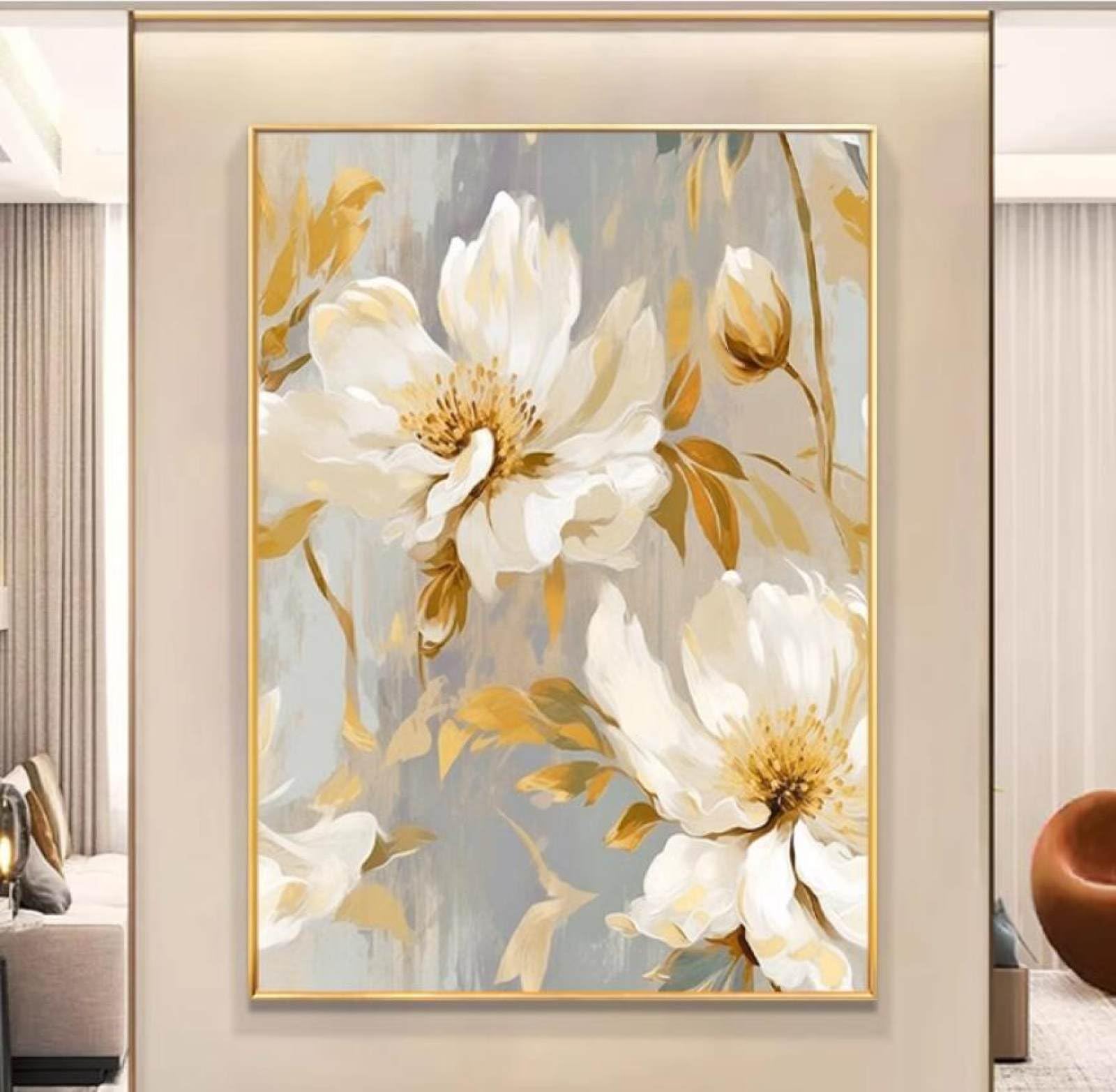Peinture moderne texturée faite à la main de fleurs abstraites sur toile de grande taille
