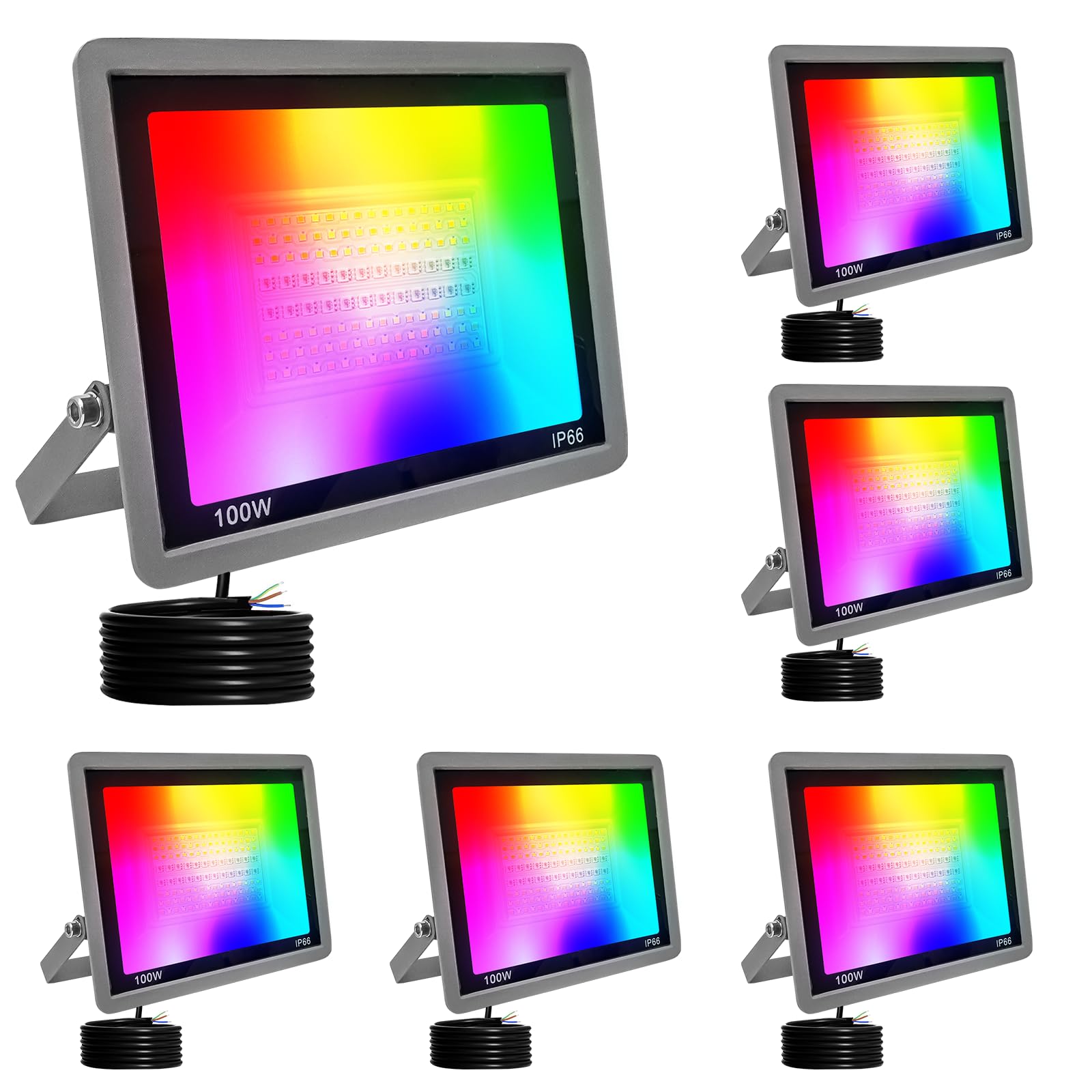 Focos Led RGB Exterior,100W Foco Proyector LED Exterior Regulable con Control APP,Sinc Musical,Impermeable Lámpara RGBCW Foco Interior Inteligente Para Fiesta,Jardin,Navidad,Paisaje Deco-6pcs