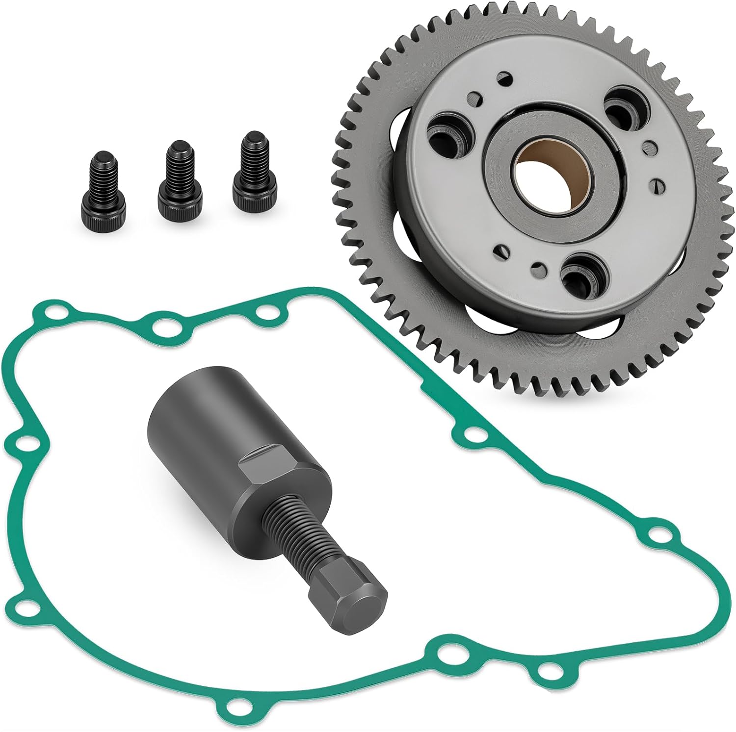 Starter Clutch One Way Bearing Idler Gear Gasket & 30mmx1.5 Flywheel Puller Tool Kit For Kawasaki Bayou 220 250 KLF220 KLF250 1988-2011 13193-1002 16085-1198