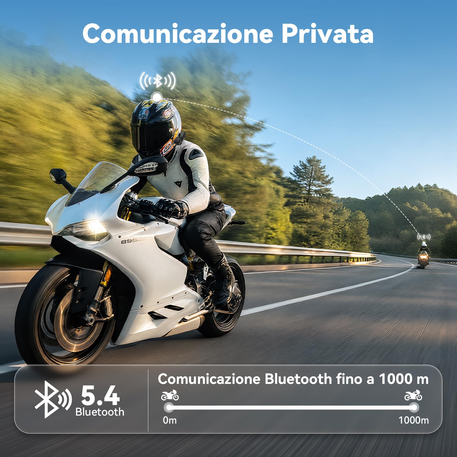 N2 Intercom Bluetooth per 2 motociclisti, portata di 1000 m, cuffie per casco da moto con 40 mm Hi-Fi, audio multitasking, condivisione musicale