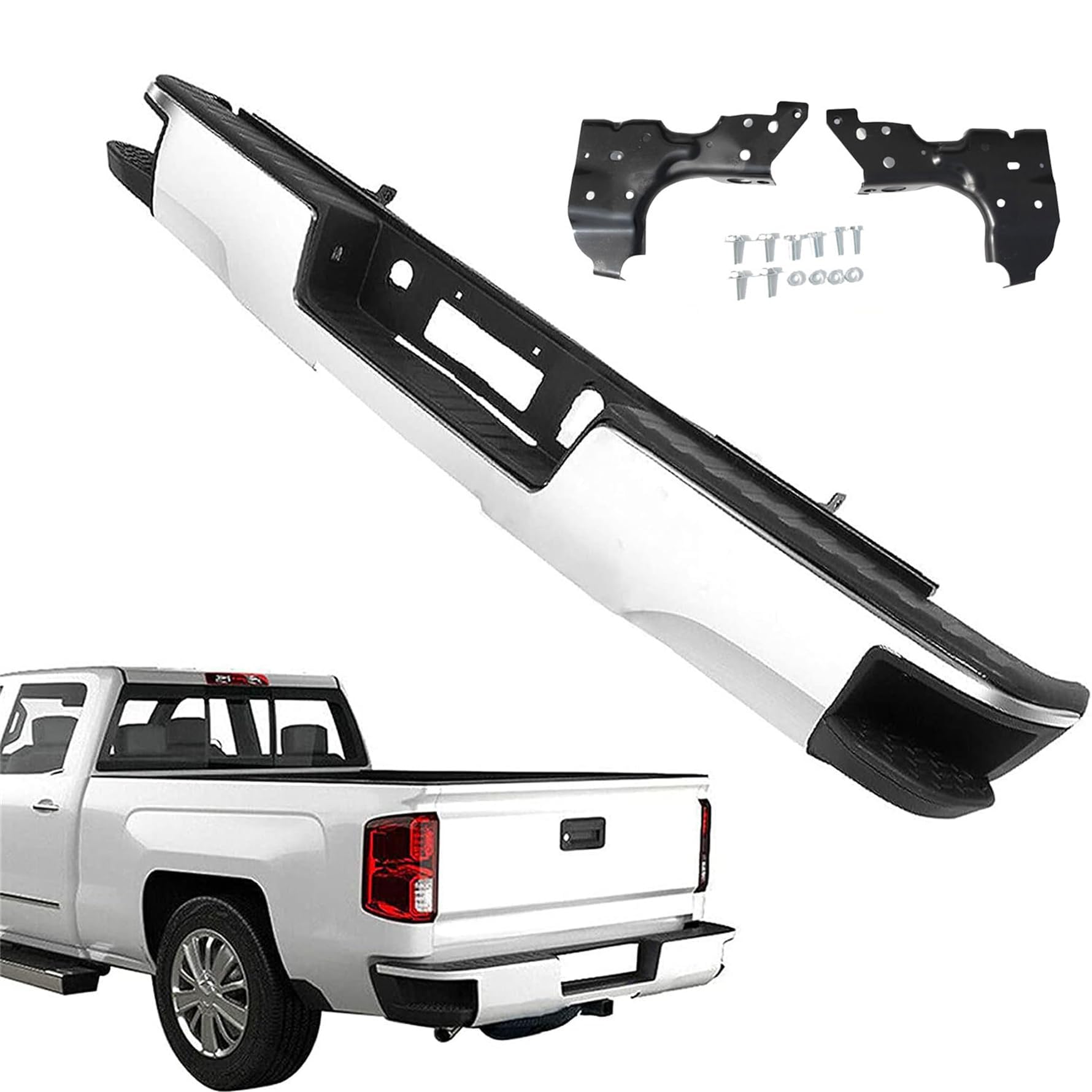Rear Bumper Assembly Chrome without Park Assist Sensor Holes Replacement for 2014-2018 Silverado Sierra 1500