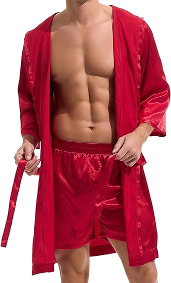 Amy Coulee Satijnen badjas voor heren, lichte nachtkleding, pyjama voor mannen, zwart, XL