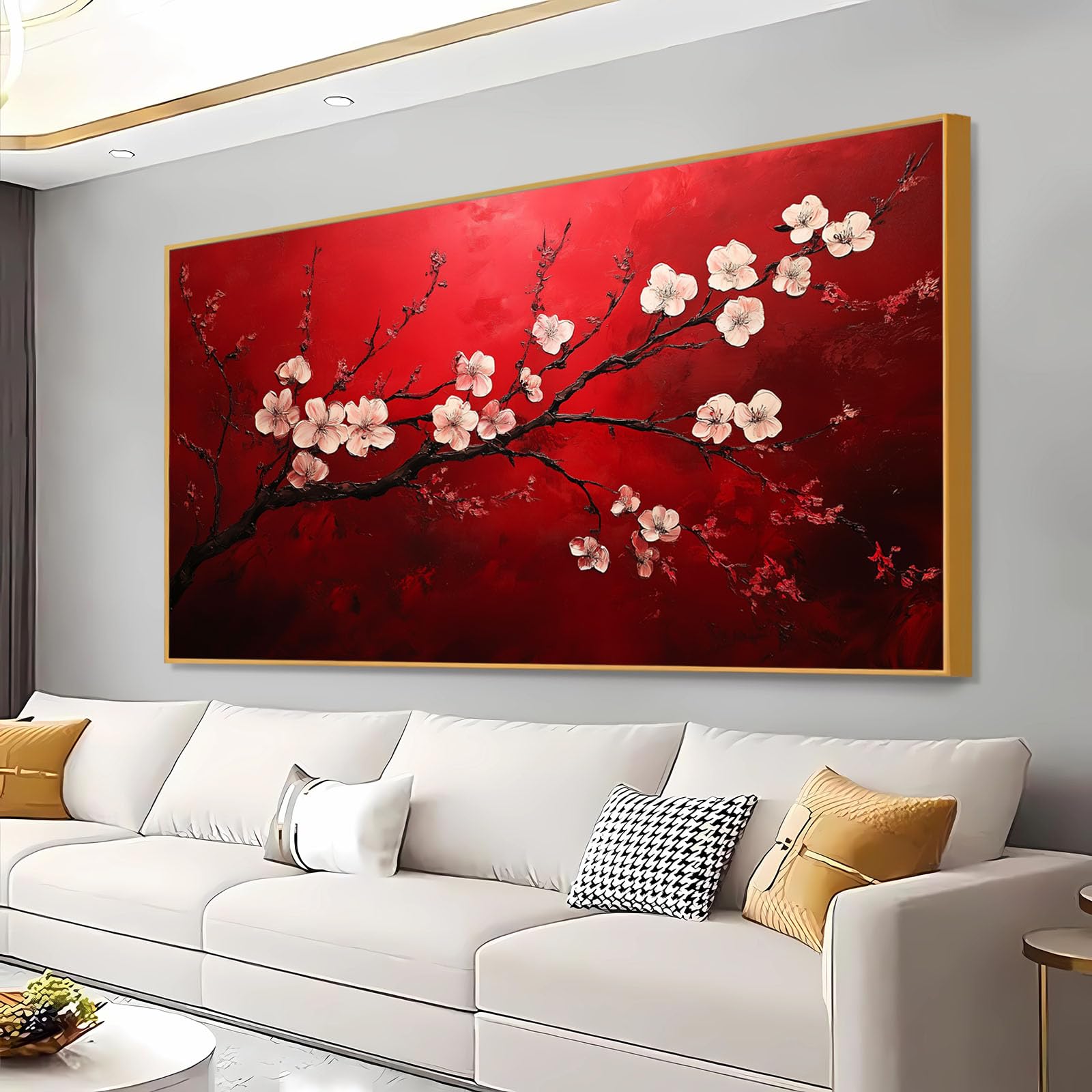 Amazon.com: Red Flowers Canvas Wall Art, Cherry Blossom Decor