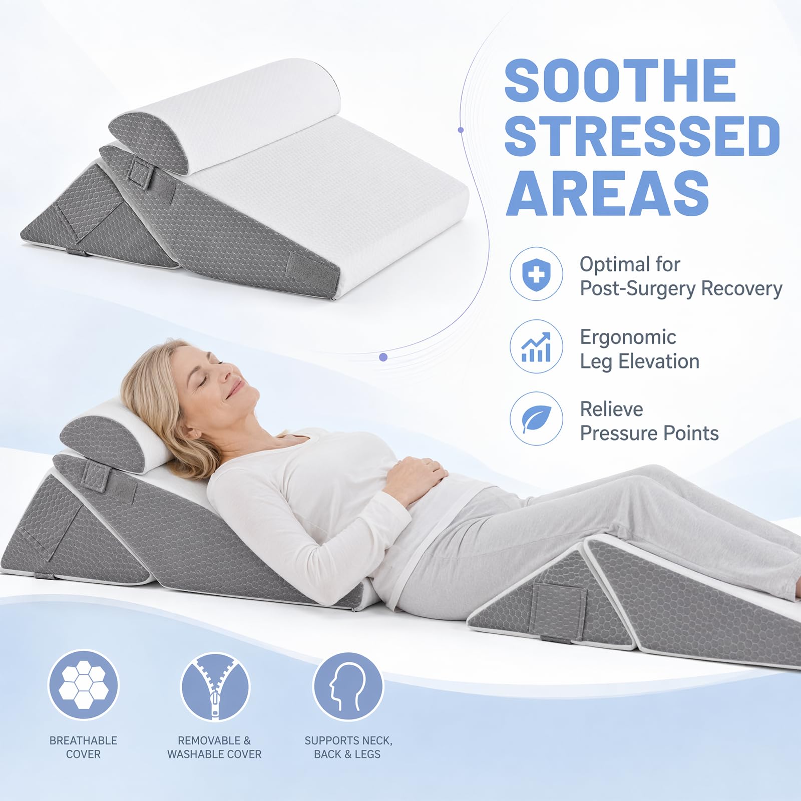 Verstellbares Keilkissen Bett, Lesekissen für Bett und Sofa | Orthopädische Keilkissen Rückenkissen Rückenlehne zur Schlafapnoe Lesen Schlaferhöhung Beinkissen Rückenschmerzen