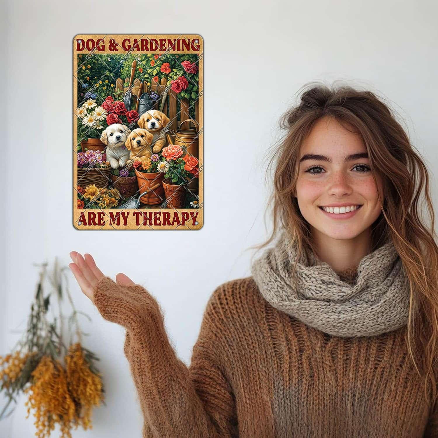 Funny Garden Metal Sign Dogs and Gardening Are My Therapy Wall Decor Home Outdoor Patio Porch Yard Tin Poster Coffee Office Man Cave Bathroom Tin Plaque 12x16 Inch