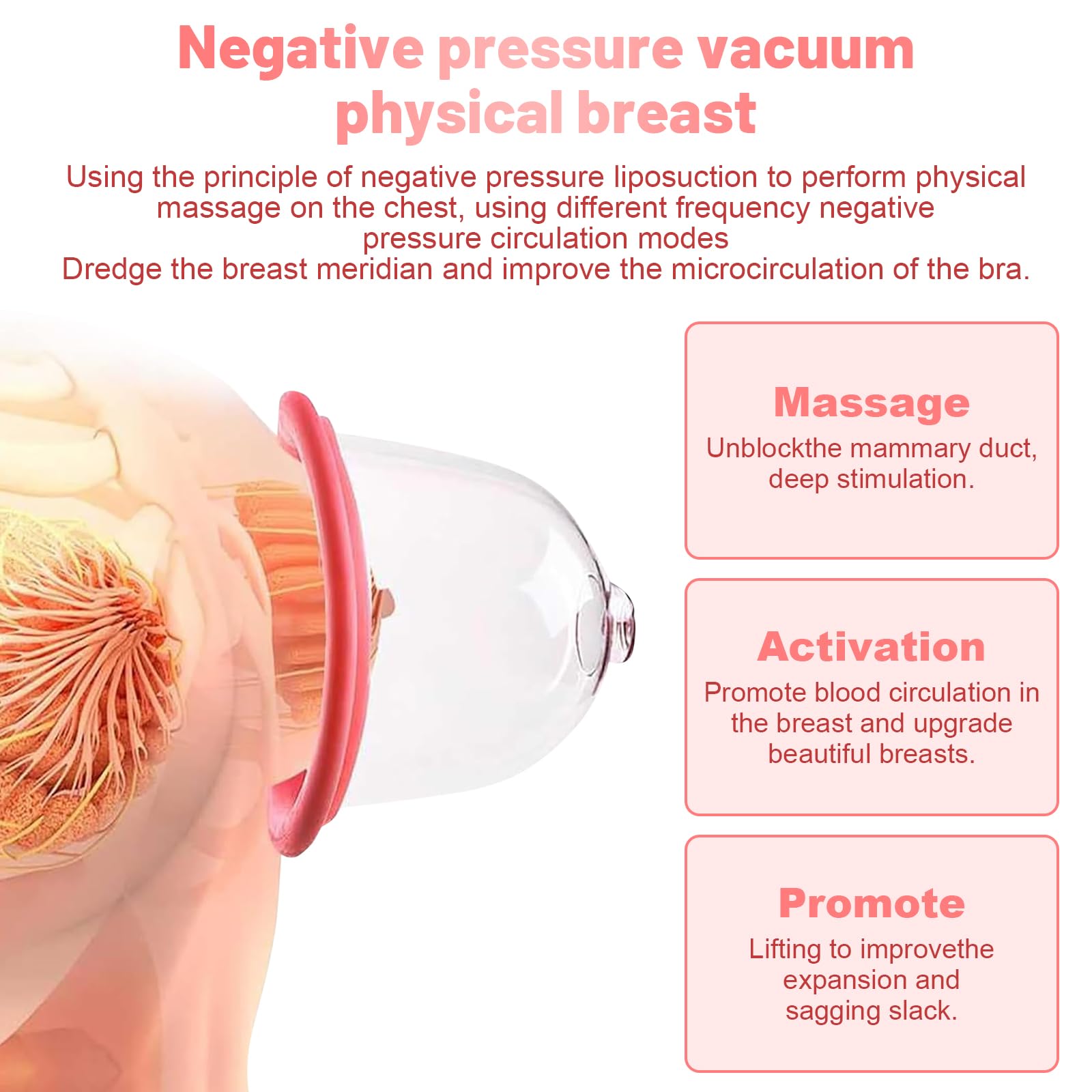Pompe à vide de poitrine à ventouse, pompes cosmétiques profilées du sein, massage à 5 vitesses, tétine à 3 vitesses, pompe d'aspiration puissante pour agrandir le sein