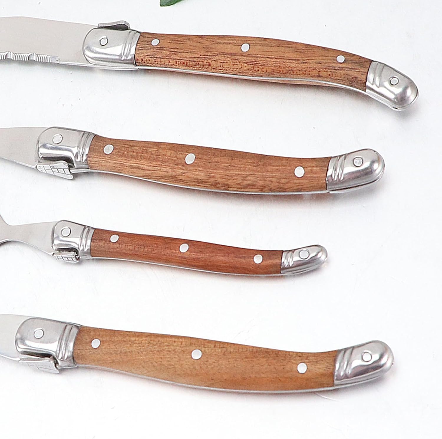 Silverware Set for 8 Flatware Olive Wood Handle Cutlery Set includes Steak Knives Spoons And Forks Set Utensil Sets Fit Family Gatherings Wedding Banquet Mirror Polished Ergonomic image 5