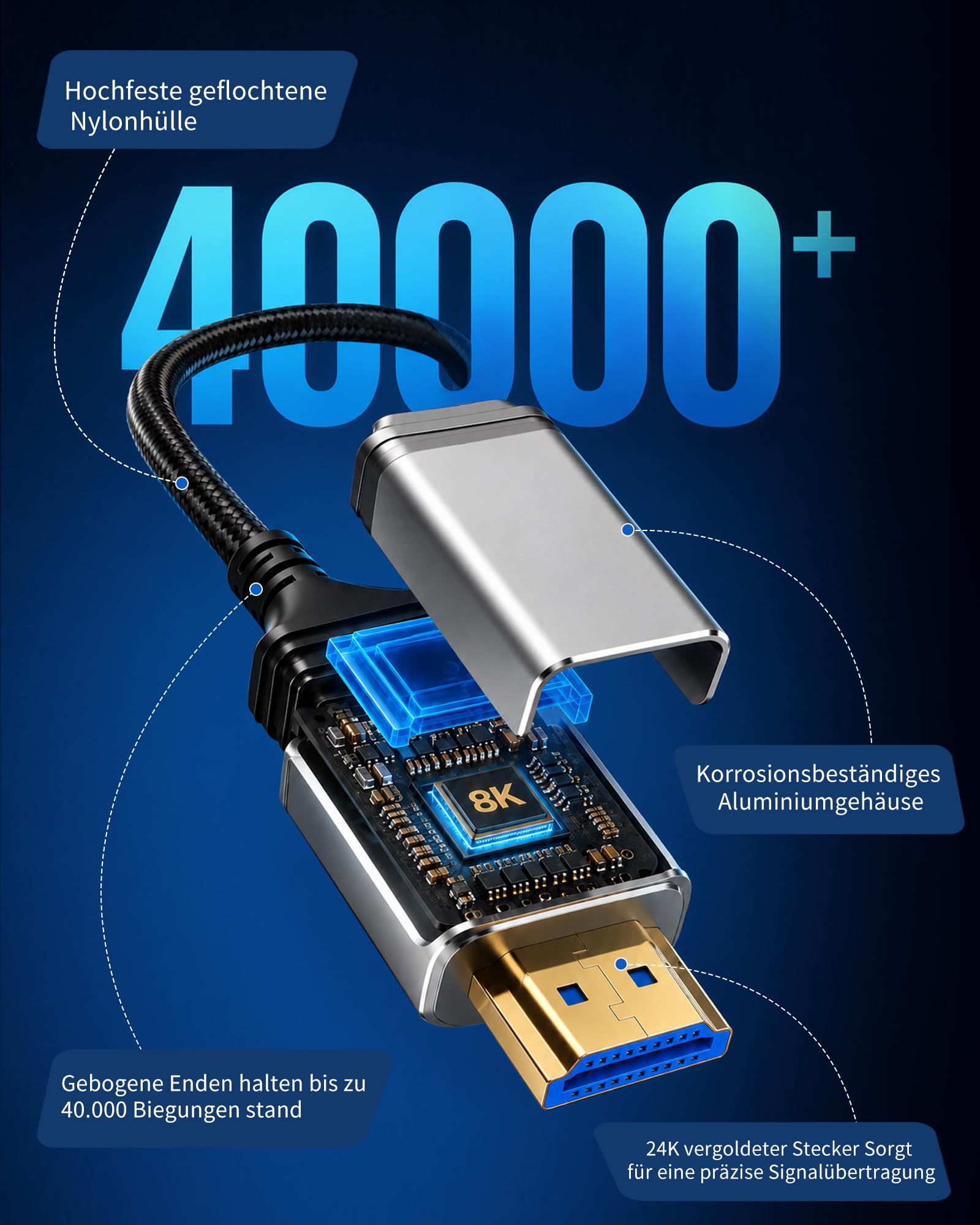 Cavo HDMI sottile ultra veloce, 20 m, 48 Gbps, 8K a 60 Hz, 4K a 240 Hz, HDR dinamico, eARC, HDCP 2.2 e 2.3, 3D, compatibile con laptop, PC, PS5, Xbox, HDTV, proiettore