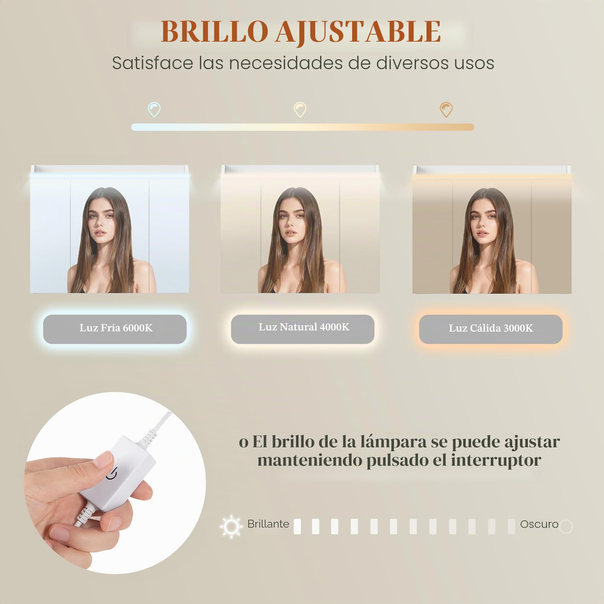 HEXCELEN Armario de Baño con Espejo y Luz LED, Armario de Pared, Compartimento Abierto, Estante Interior Ajustable, Mueble Espejo de Pared, Blanco, 15 x 70 x 78,8 cm 590303X