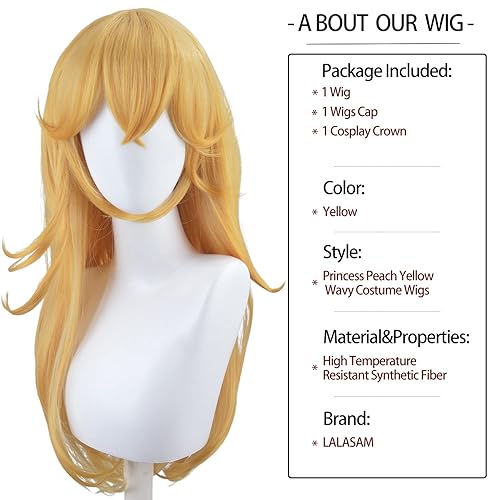 Miniatura 2 de LALSAM - Cabello de princesa rubio durazno de 3 piezas, color amarillo, onda larga, Halloween, cosplay, pelucas y accesorios para fiesta de