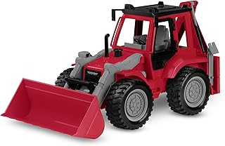 لعبة لودر حفار للأطفال من دريفن باي باتات- شاحنة - مركبة بناء - قطع متحركة - 3 سنوات فما فوق - محمل متوسط المدى أحمر