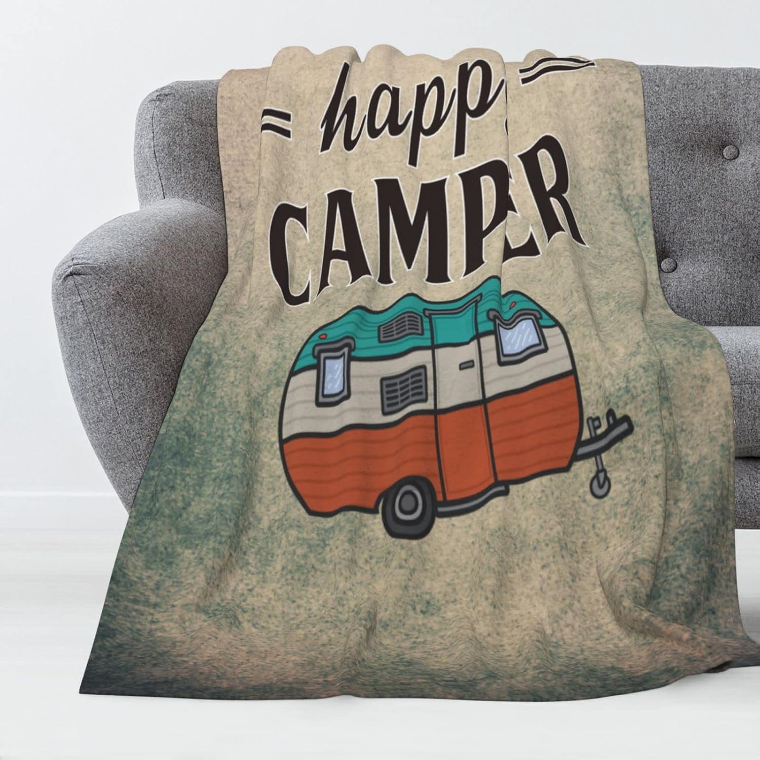 UNSUWU Blankets and Throws, Cute Vintage Cartoon Camping Car Fuzzy Plush Reversible Bed Blanket, All Season Lightweight Thermal Throw for Living Room Bedroom Office Travel, 50" x 60"