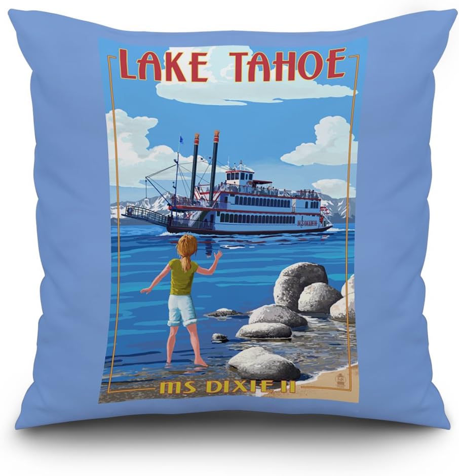 Lake Tahoe - MS Dixie II Paddleboat (20x20 Spun Polyester Pillow Case, White Border)