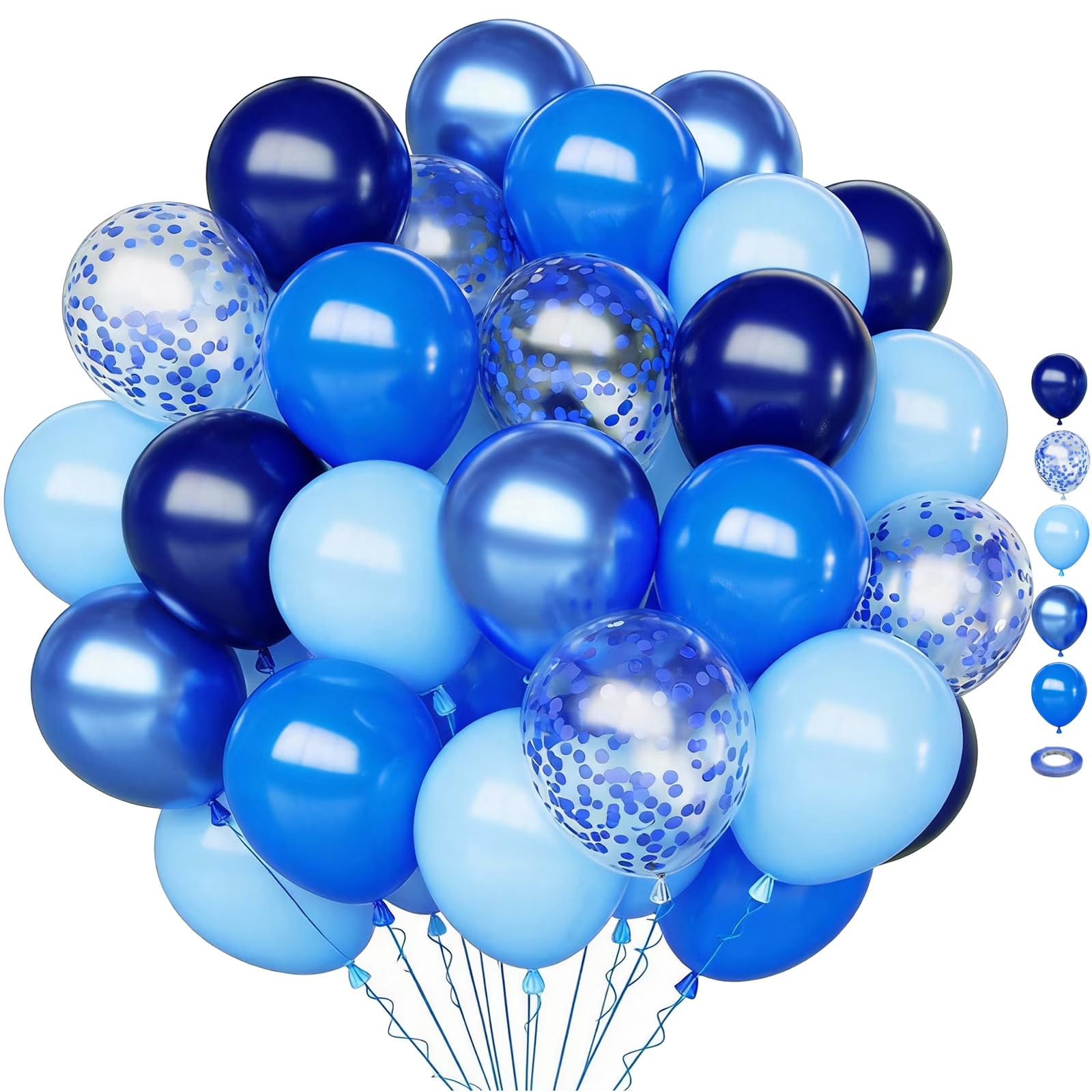 Blue Latex Confetic Balloons Set Pack of 50 | 12 Inch Navy Light Metallic Blue Balloon Kit Pastel Pale Blue Latex Balloon For Birthday Party Decorations