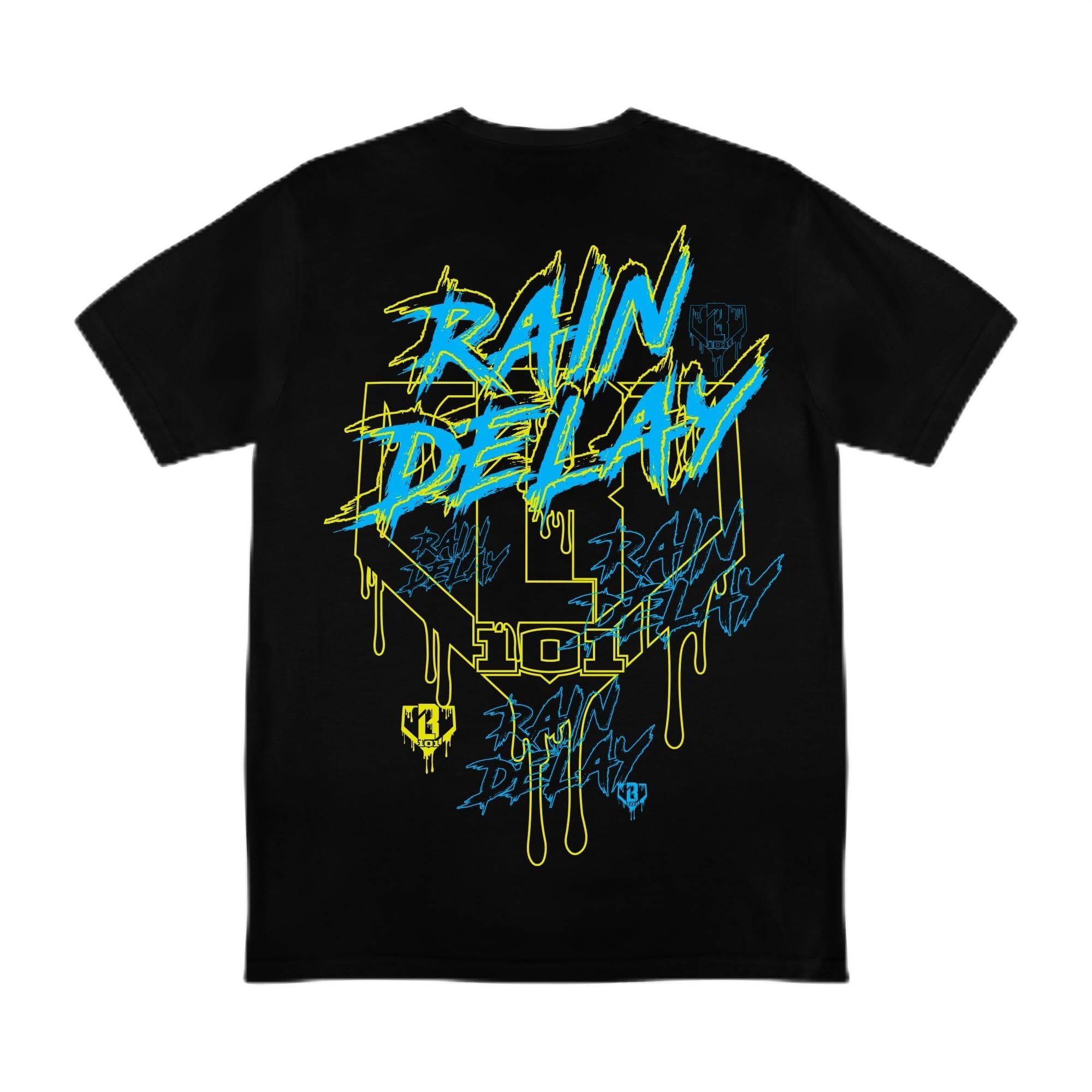 BL101 Adult Rain Delay Baseball Graphic Tee for Men - Black, L