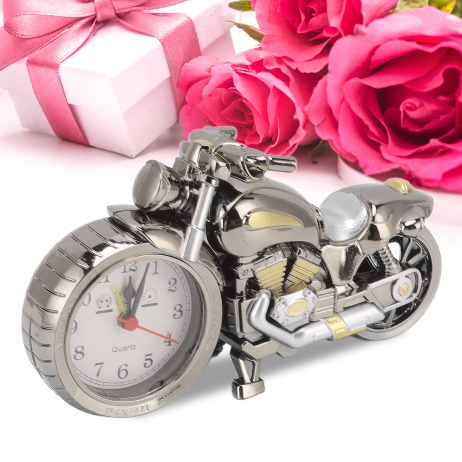 Budzik Motocyklowy w Stylu Retro, Symulacja Rocznika Model Motocykla Budzik, Motocykl Sportowy Wyjątkowy dla Miłośników Motoryzacji Dzieci Chłopcy Mężczyźni (168A Ciemne